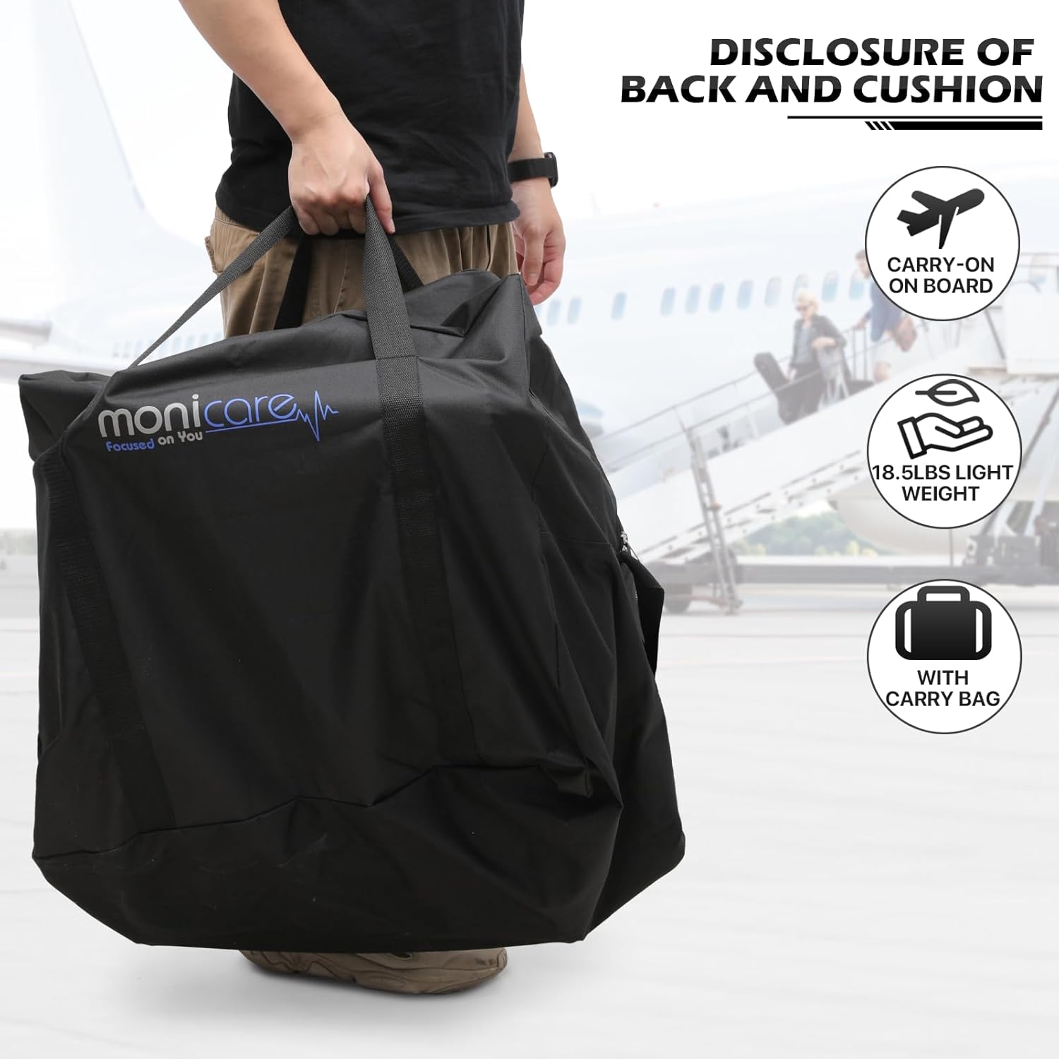 Silla de ruedas ligera para adultos, asiento plegable de transporte de 18 pulgadas, silla de ruedas plegable con reposapiés elevable para viajes de