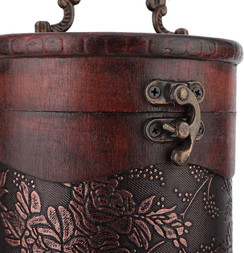 Caja de almacenamiento de regalo de vino tinto de 13.4 in, botellas individuales de madera, retro, funda de transporte decorativa, barril redondo