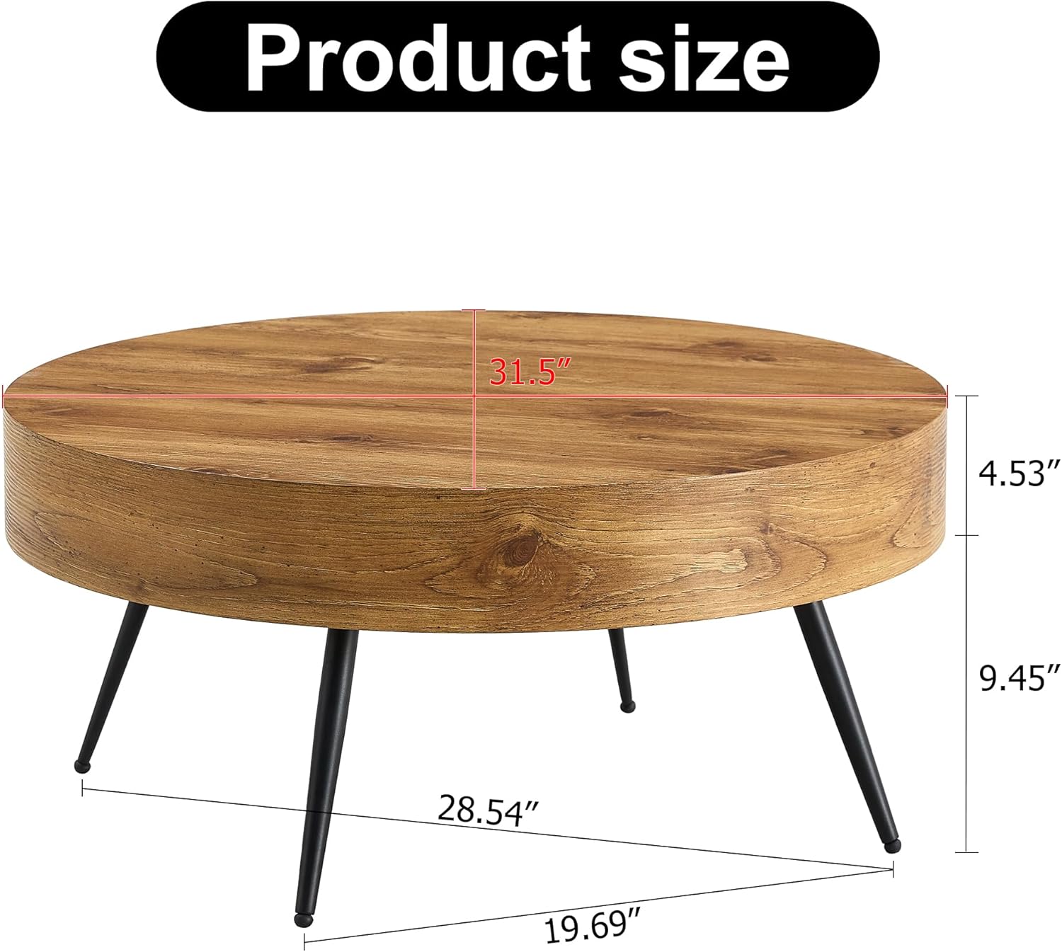 Mesas de centro rústicas para sala de estar, moderna, pequeña mesa de centro redonda de madera con 4 patas de metal, mesa de té para sala de estar,