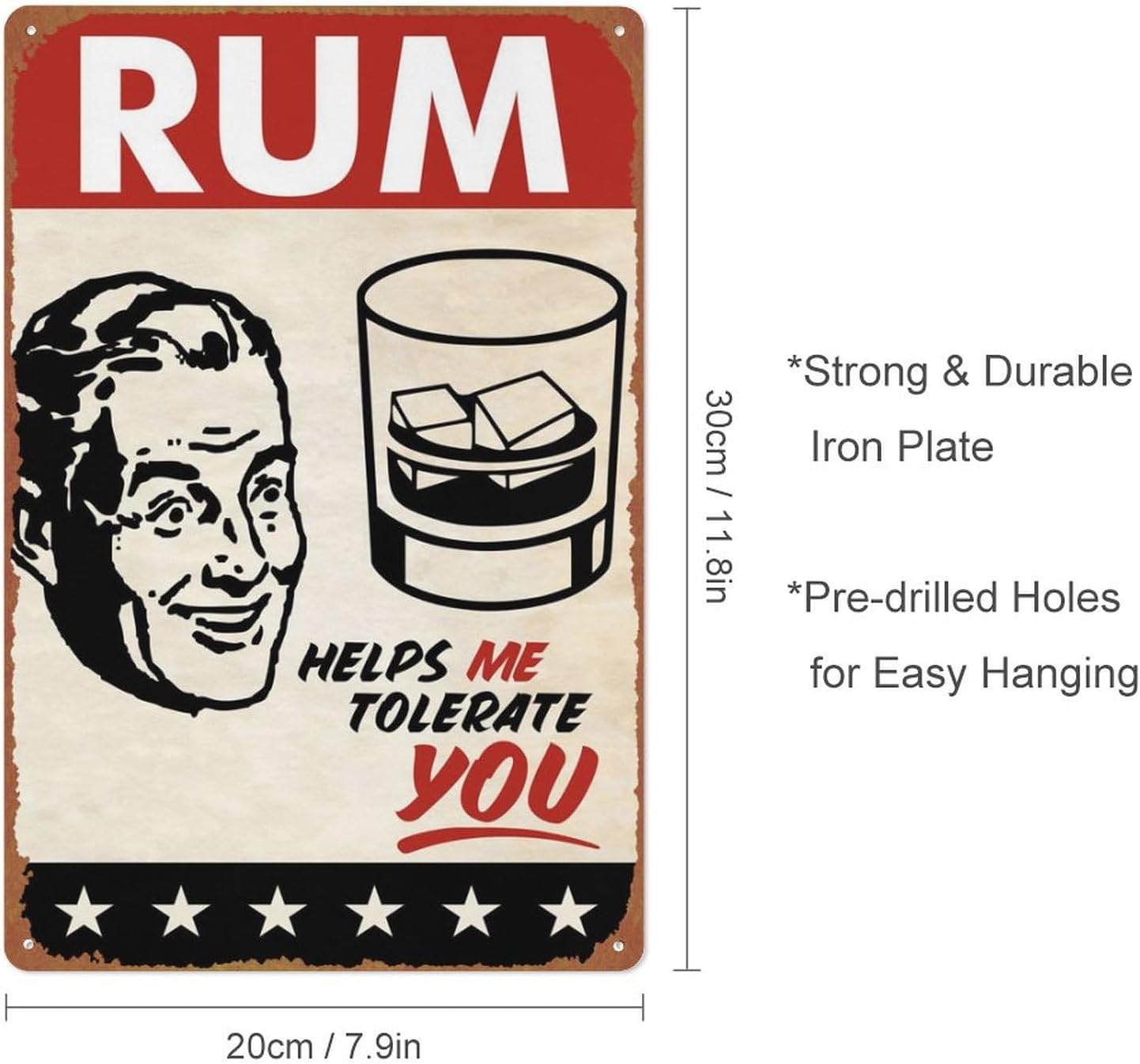RUM TOLERATE MAN Poster Retro Metal Tin Sign Vintage Decoración de Pared Poster Metal Poster 8×12 pulgadas
