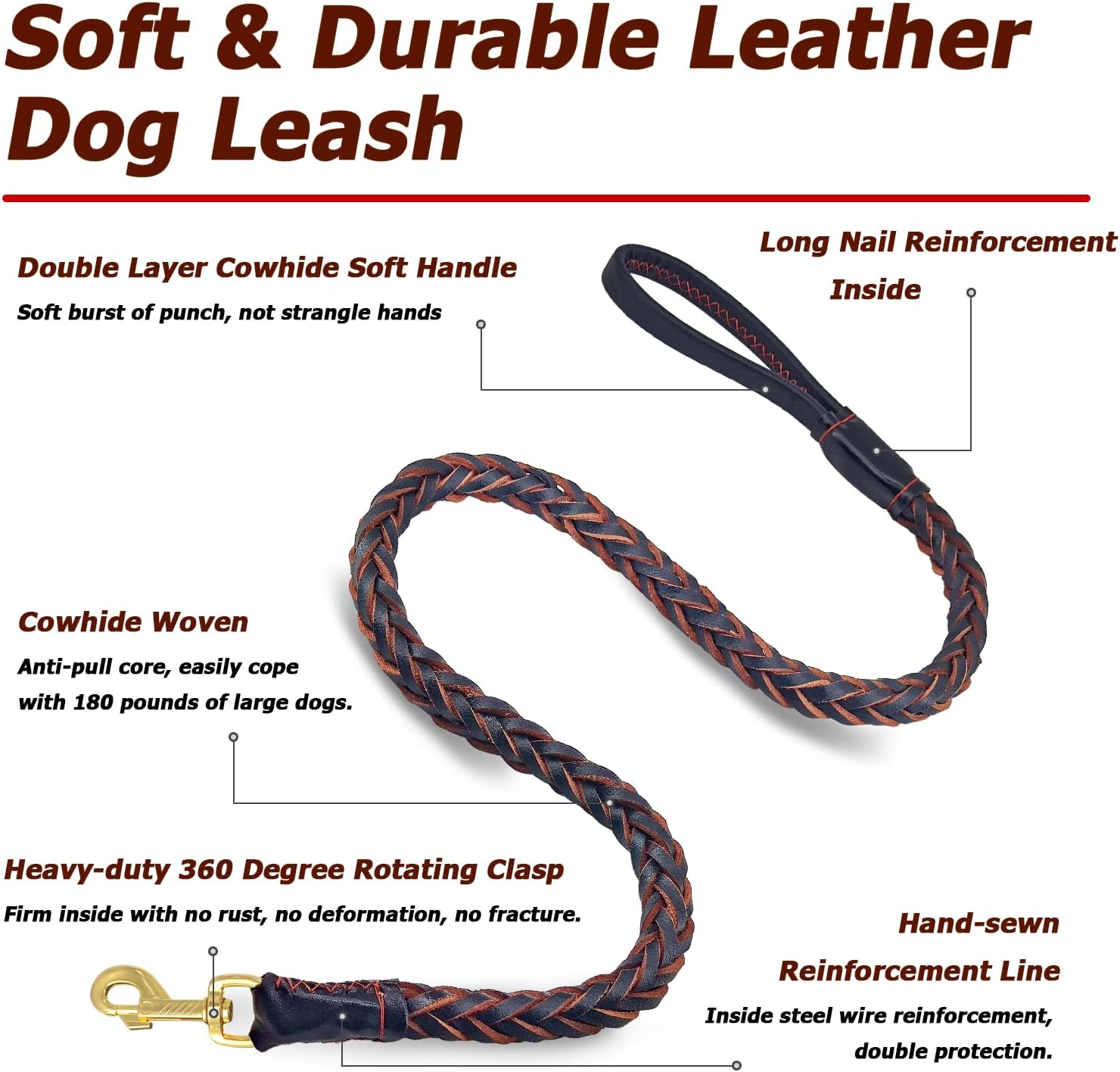 Correa de cuero para perro, correa trenzada duradera para entrenamiento de perros, correas de cuero resistente, correa de cuero suave y cómoda para