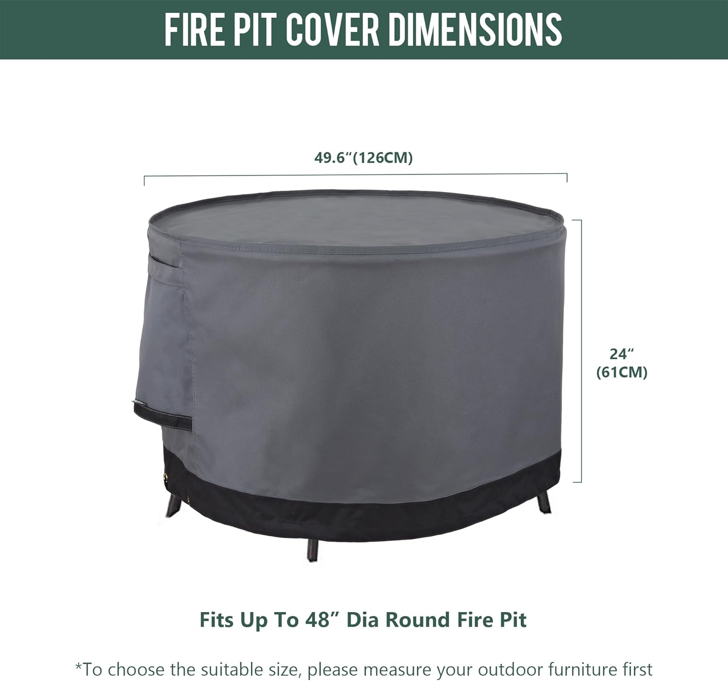 Cubierta redonda para hoguera de gas de 49.6 pulgadas, 600D Oxford resistente al agua, anti UV y se decolora, funda para muebles de exterior, se