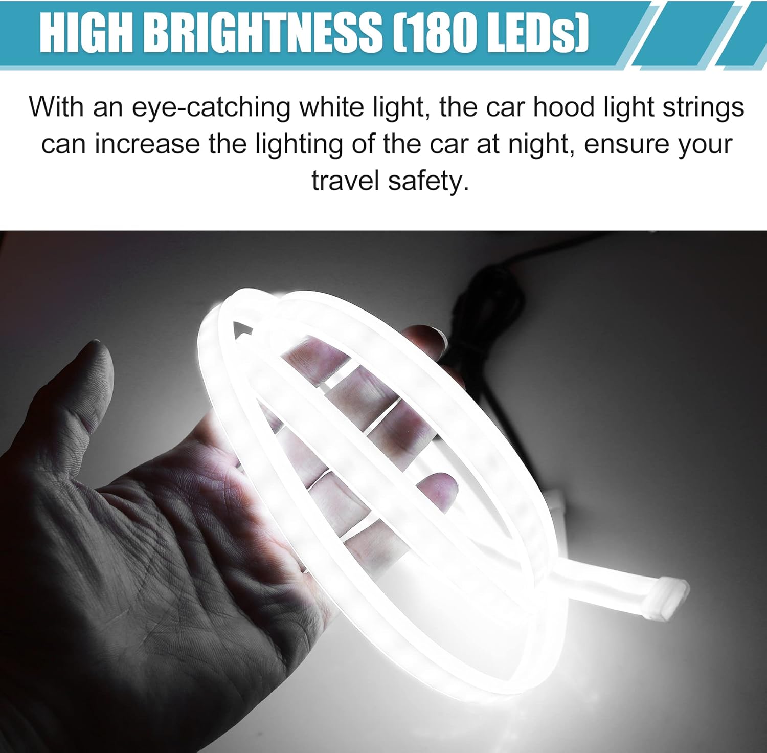 X AUTOHAUX Tira de luz para capó de automóvil de 59 pulgadas, tira de luz LED blanca impermeable para Toyota Corolla RAV4 para Ford F150 F250 para