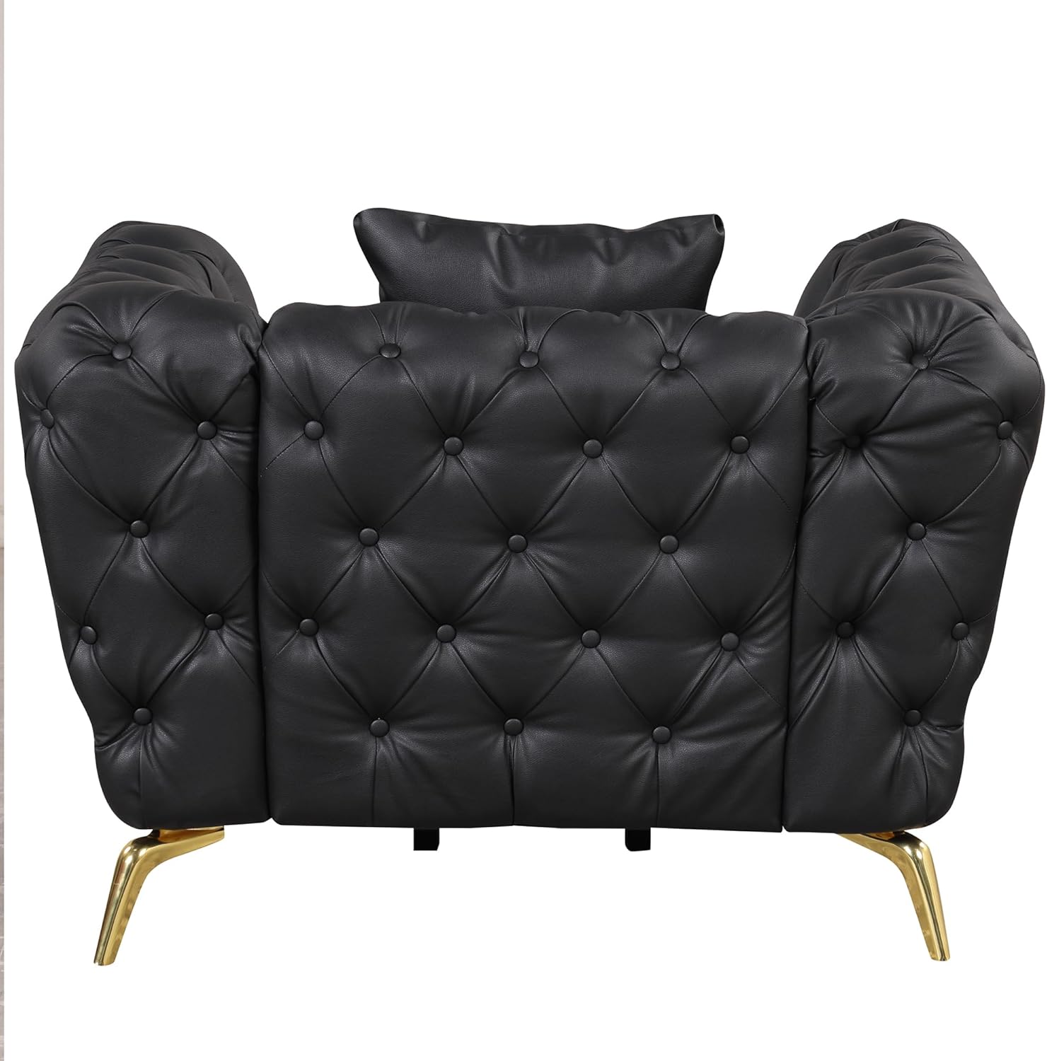 Sofá Chesterfield moderno de 44 pulgadas con patas de metal resistentes, sofá individual tapizado de poliuretano con respaldo copetudo con botones,