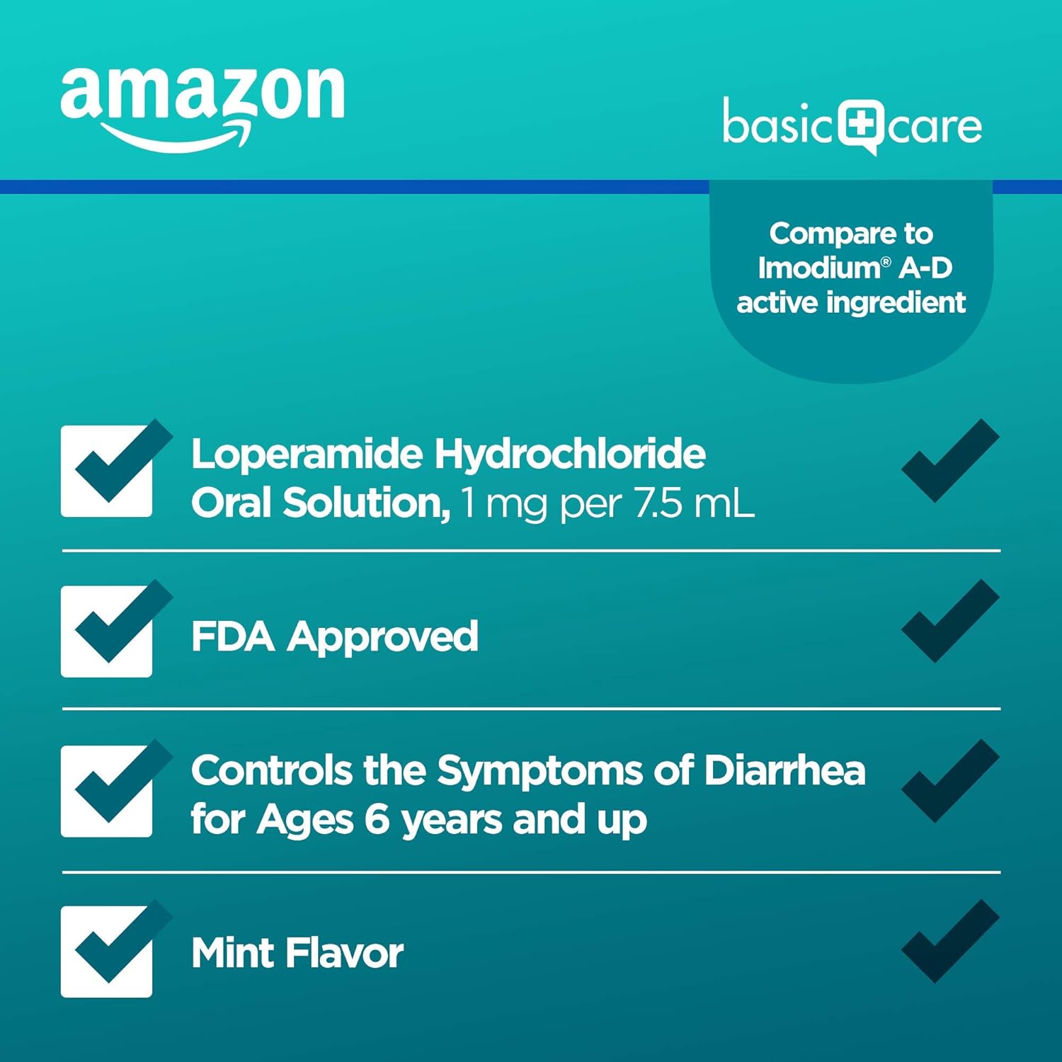 Tienda Basic Care Solución oral de clorhidrato de loperamida, 1 mg por 0.3 fl oz, medicamento antidiarreico, medicamento contra la diarrea para