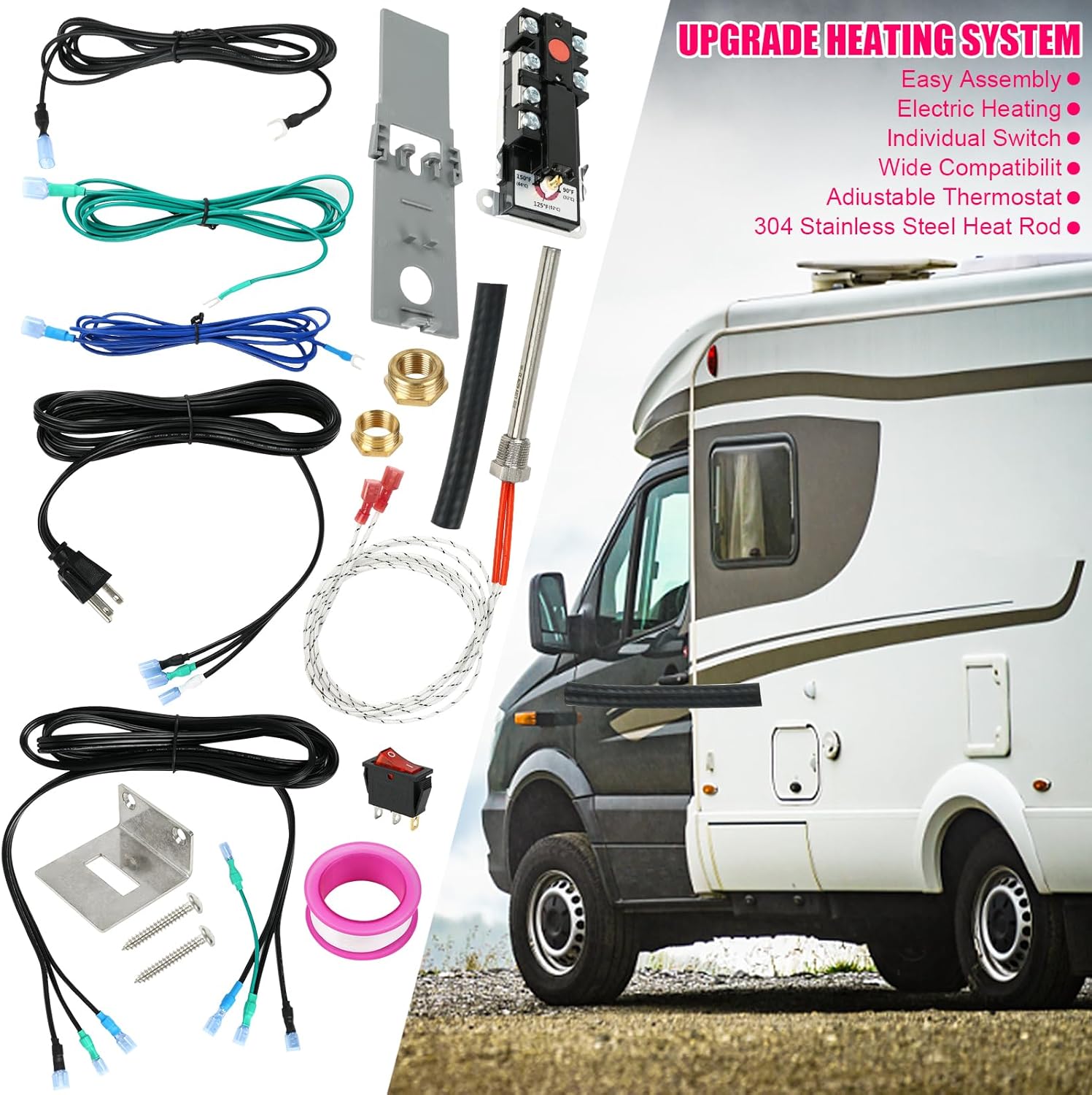 Kit de calentador híbrido de agua eléctrico para RV, kit de calor híbrido de agua caliente que convierte fácilmente el calentador de agua a gas RV