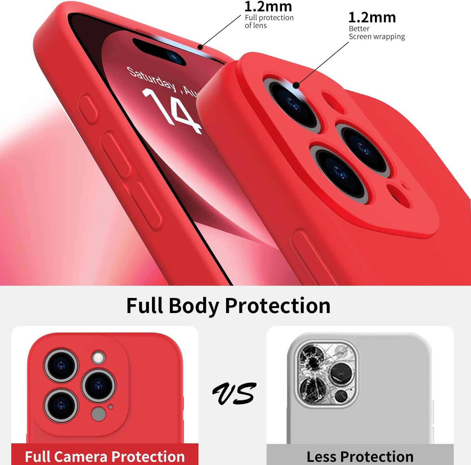 bicol Funda compatible con iPhone 15 Pro con protector de pantalla, protección mejorada del lente de la cámara, funda protectora de silicona líquida