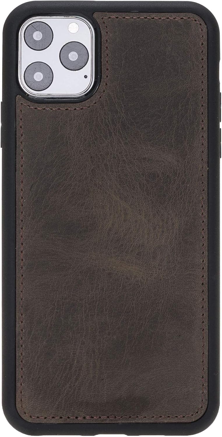 Funda de piel auténtica de alta calidad hecha a mano para iPhone 11 Pro Max de 6.5 pulgadas, tarjetero doble, funda magnética desmontable, función