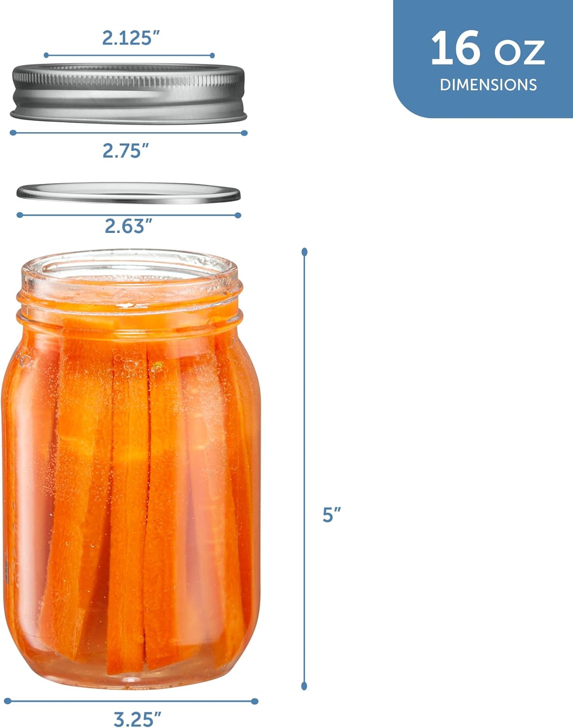 Tarros de vidrio de 16 onzas con tapas y bandas, tarros Mason de boca regular para conservar alimentos, tarros de conservas para jugo, mermelada,