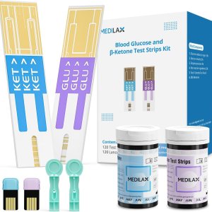 Tiras de cetona en sangre y azúcar, solo para prueba Medilax Keto y medidor de glucosa, 60 tiras para diabéticos, 60 tiras de cetonas en sangre, 120 Tiras de cetona en sangre y azúcar, solo para prueba Medilax Keto y medidor de glucosa, 60 tiras para diabéticos, 60 tiras de cetonas en sangre, 120