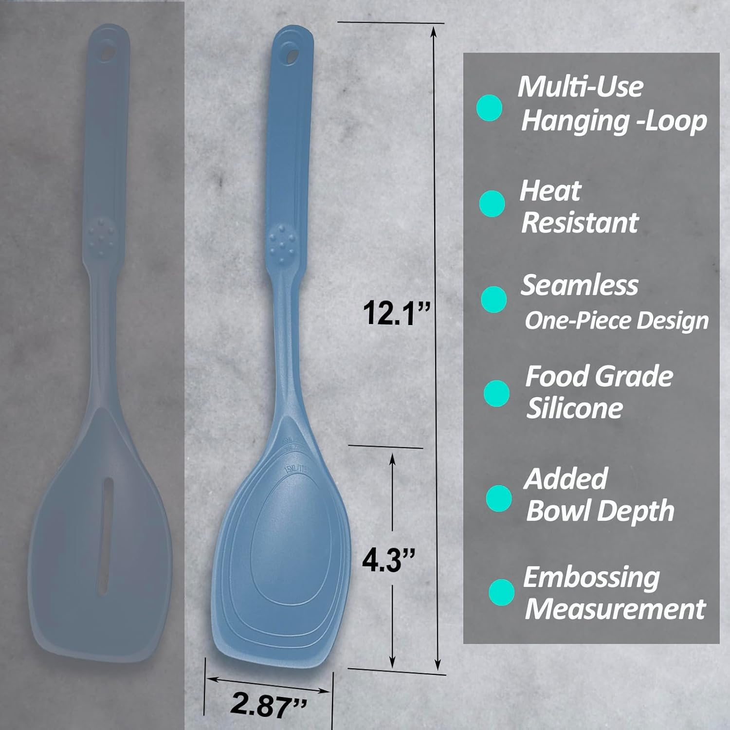 Cuchara de cocina grande de silicona, juego de cuchara sólida antiadherente con perno profundo y marca de medición para mezclar, servir, escurrir,