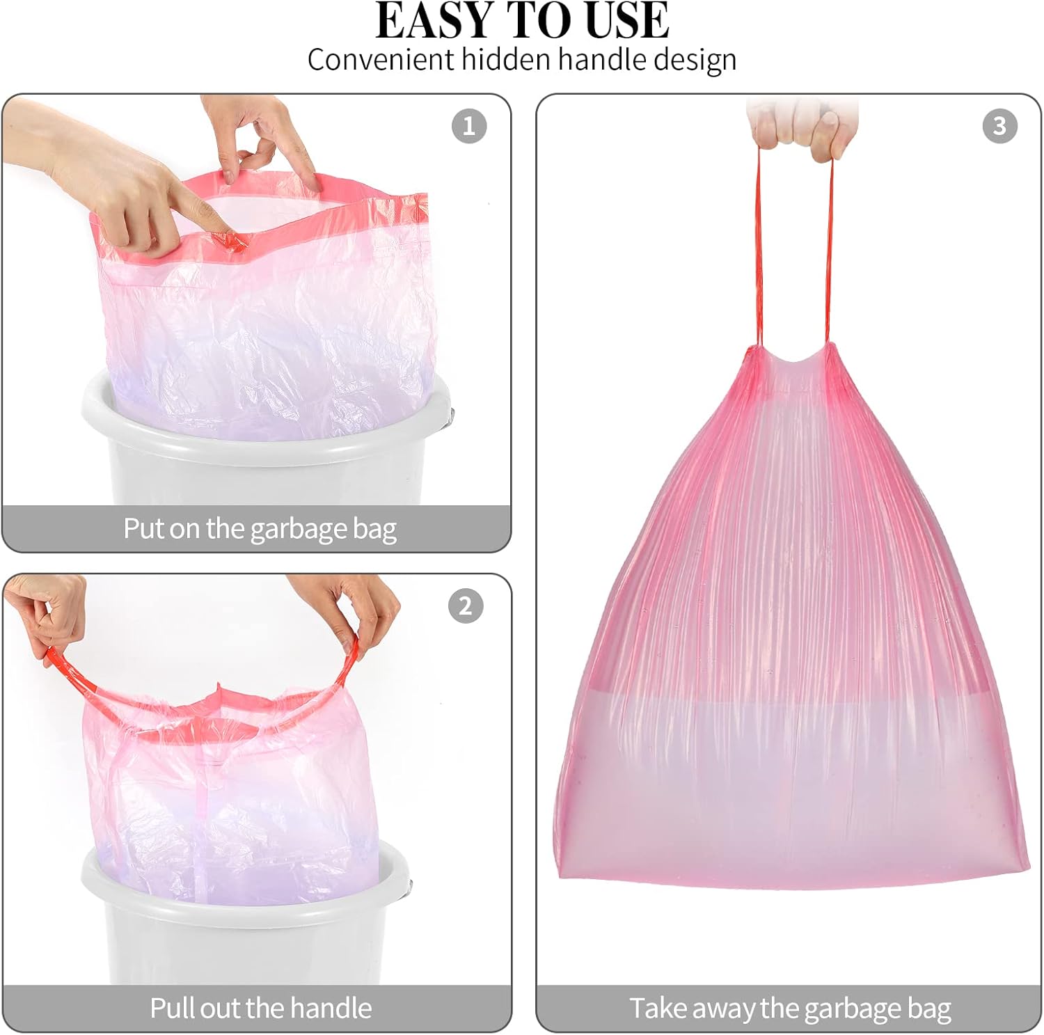 6 rollos de bolsas de basura pequeñas con cordón, bolsas de basura pequeñas con cordón grueso de 4 galones para cocina, baño, dormitorio, hogar,