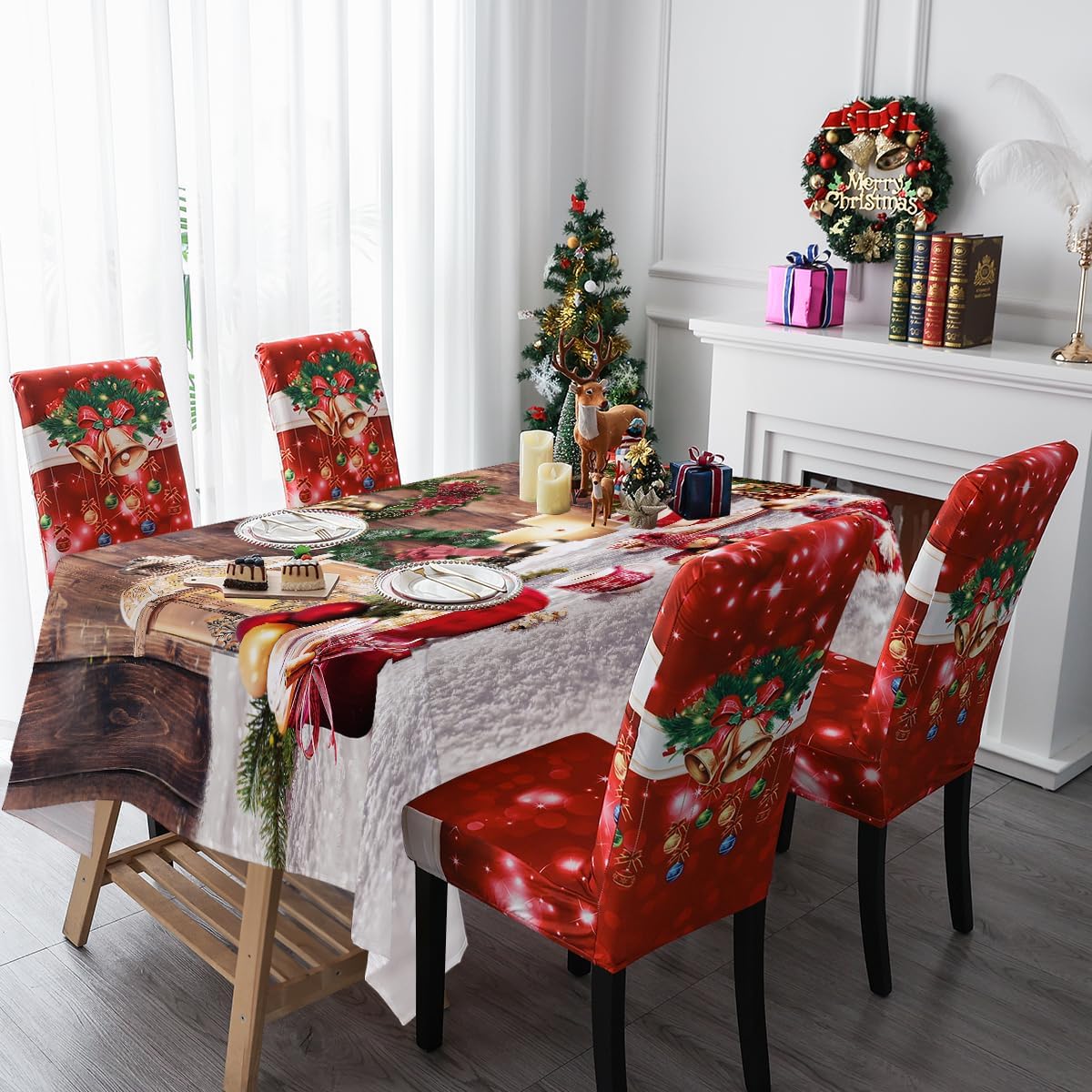 Lepuho Mantel de Navidad de 60 x 84 pulgadas, mantel rectangular de Navidad, impermeable, resistente a las manchas y a las arrugas, lavable, para