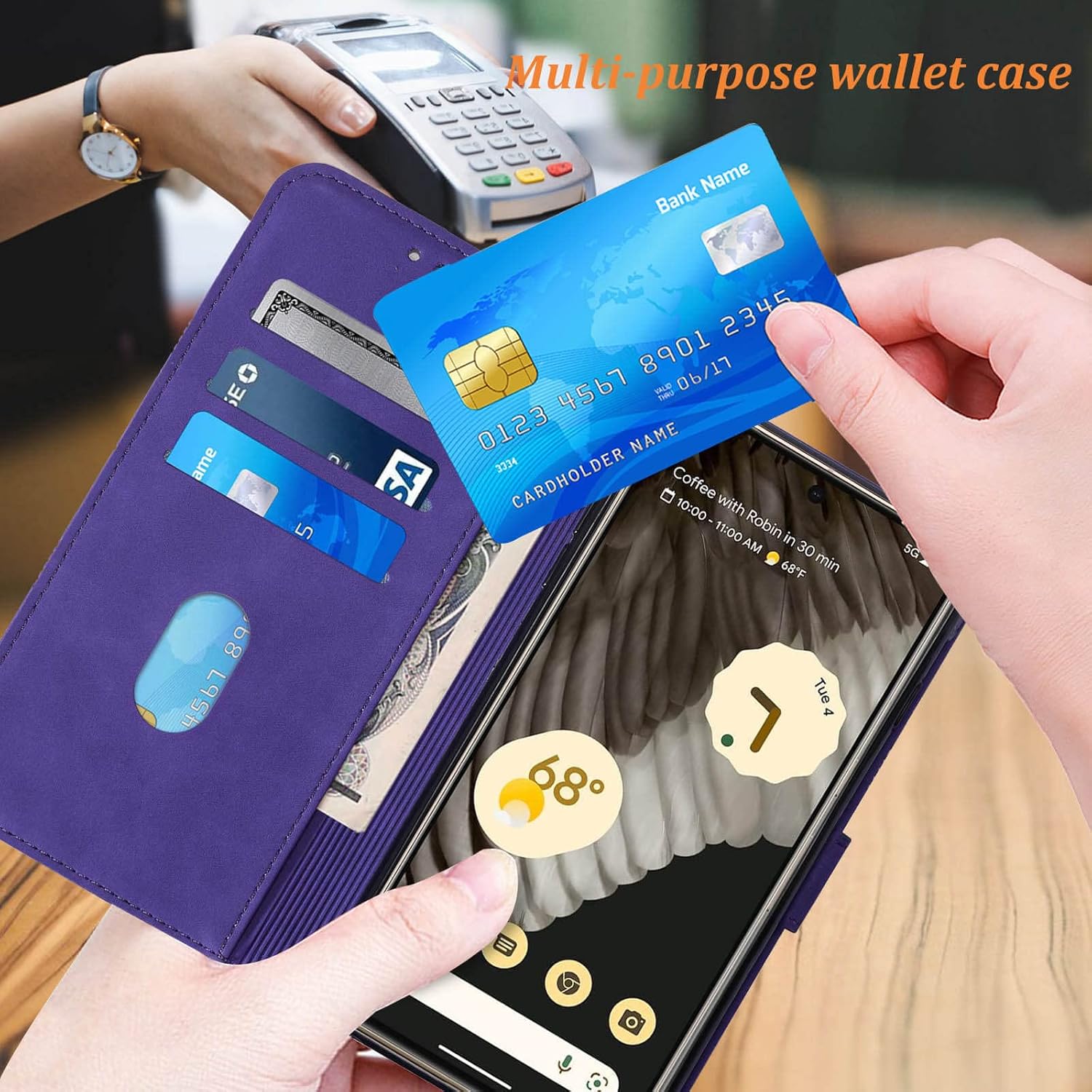 Funda compatible con Pixel 7 Pro, función atril, correa de muñeca, ranuras para tarjetero, funda protectora interior de TPU para Google Pixel 7 Pro,