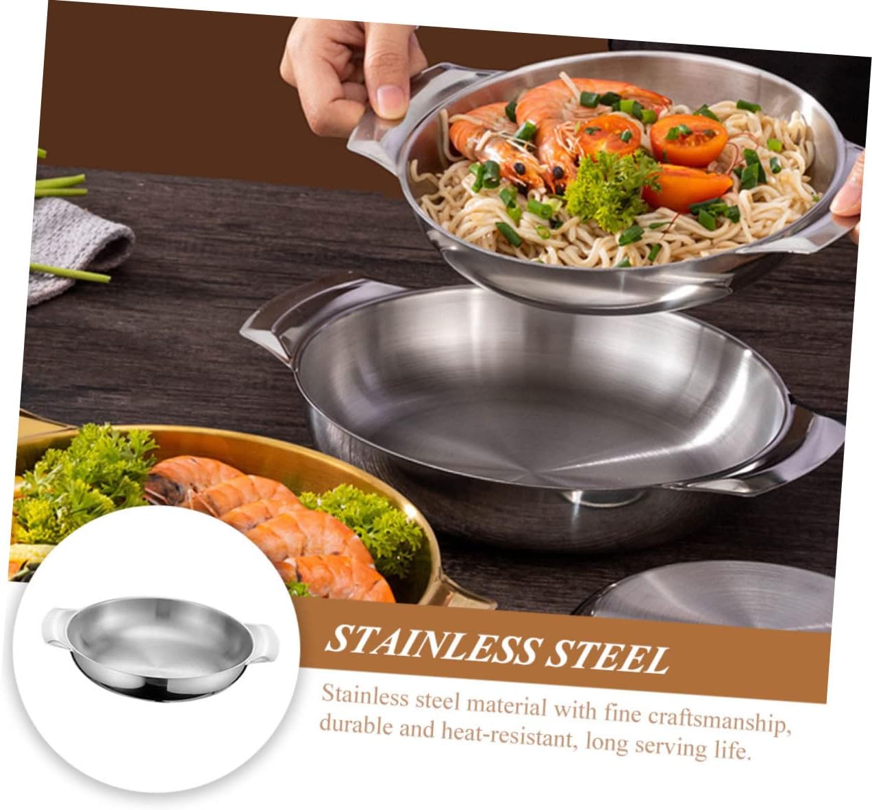 HOMSFOU Amphora – Tazones de acero inoxidable para cocina, paella, parrilla, utensilios de cocina, sartenes de inducción, sartén para wok, bandeja