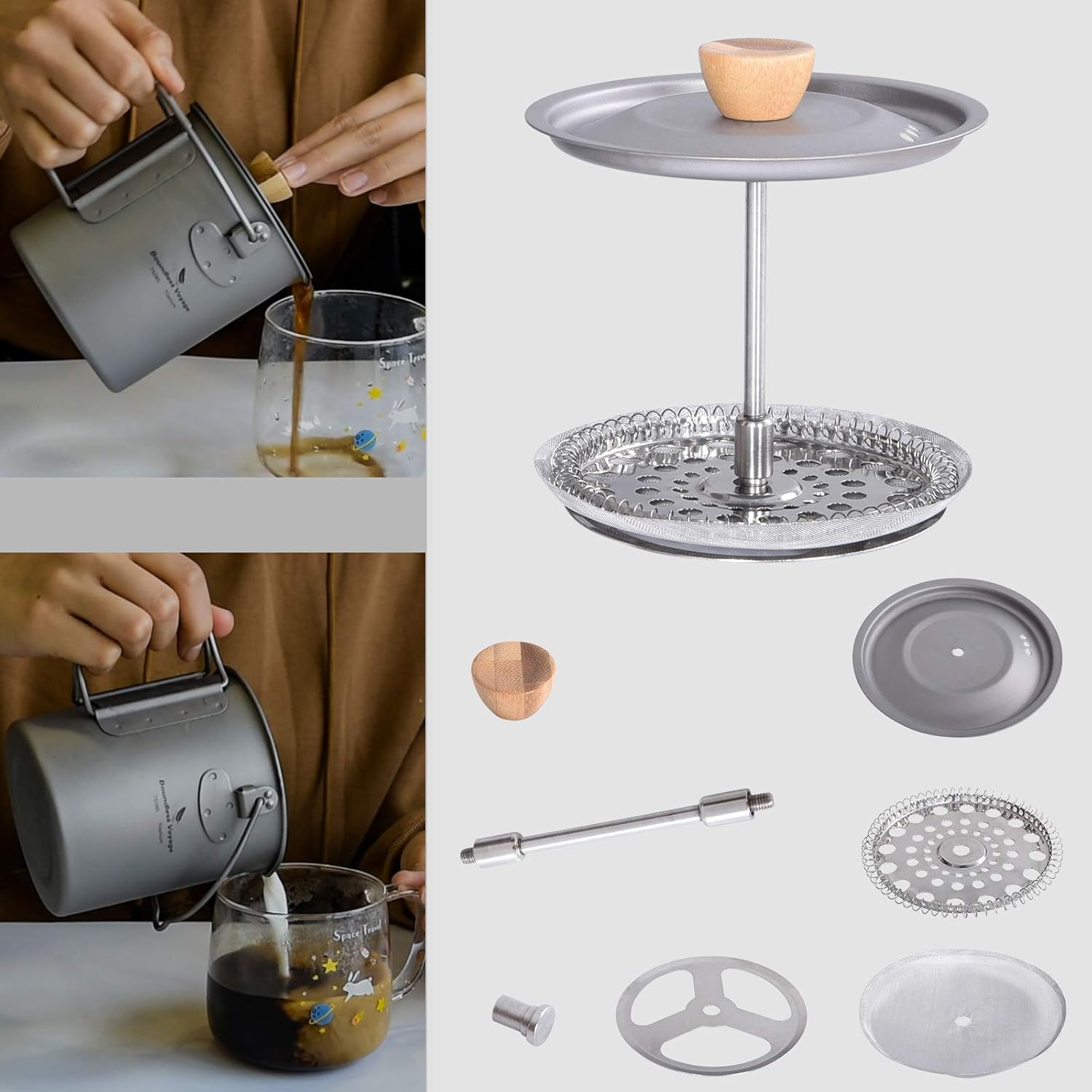 Boundless Voyage Taza de café de titanio con tapa, 25.4 fl oz  30.4 fl oz, olla de prensa francesa, 2530 fl oz, taza de campamento con filtro, olla