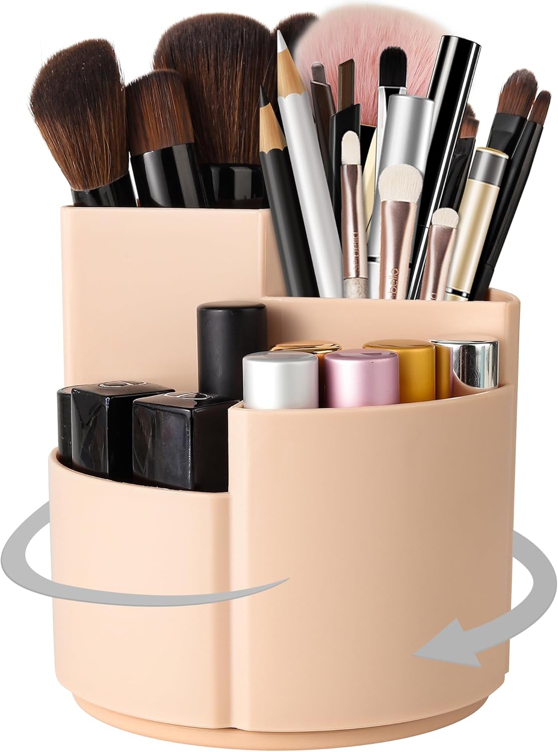 CUIUD Organizador de brochas de maquillaje para tocador rotación de 360, organizador multifuncional de cosméticos con 4 ranuras y organizador de