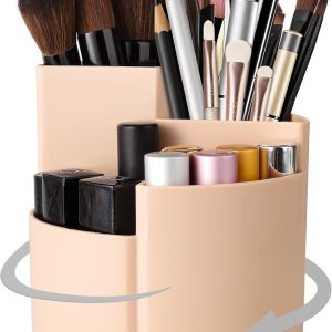 CUIUD Organizador de brochas de maquillaje para tocador rotación de 360, organizador multifuncional de cosméticos con 4 ranuras y organizador de CUIUD Organizador de brochas de maquillaje para tocador rotación de 360, organizador multifuncional de cosméticos con 4 ranuras y organizador de