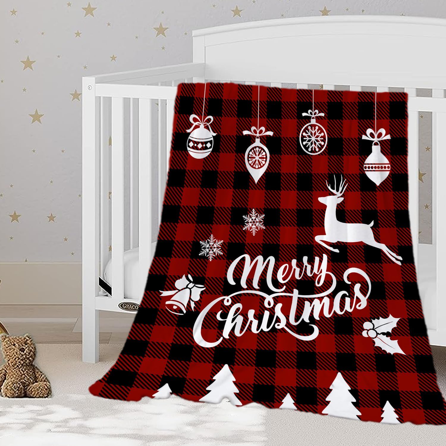 YeeJu Manta de Navidad para bebé, manta decorativa de Navidad a cuadros rojos para niños pequeños, manta suave y acogedora ligera de felpa de forro