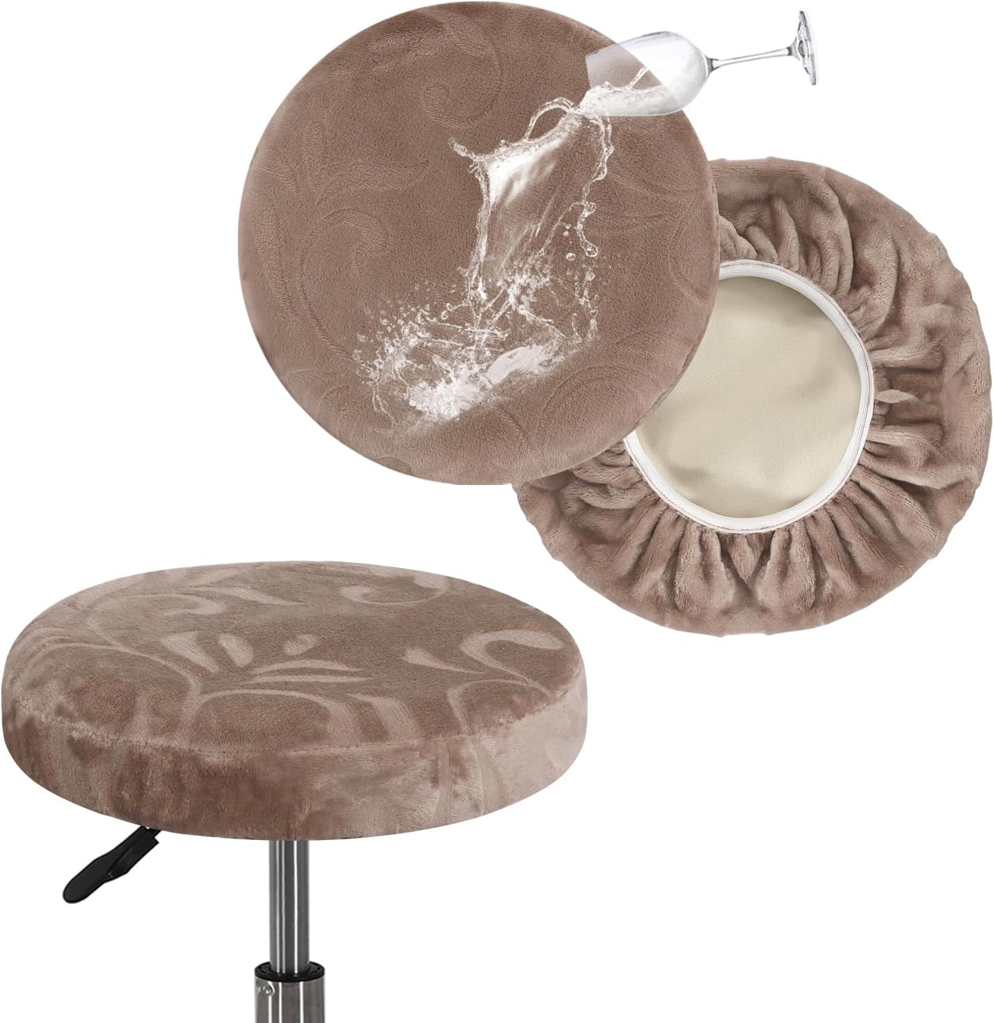 Turquoize Fundas redondas para taburetes de bar, lujosas fundas de terciopelo para taburetes de bar, paquete de 2 fundas de cojín impermeables,