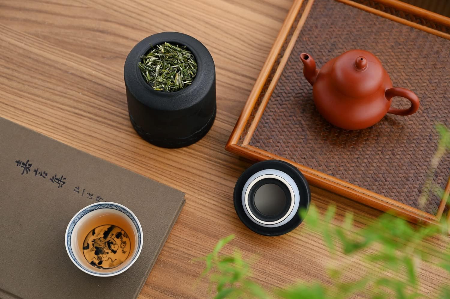 Tarro de almacenamiento de alimentos cilíndrico de cerámica con tapa hermética para café, té, hierbas, azúcar, especias, nueces (negro pequeño))