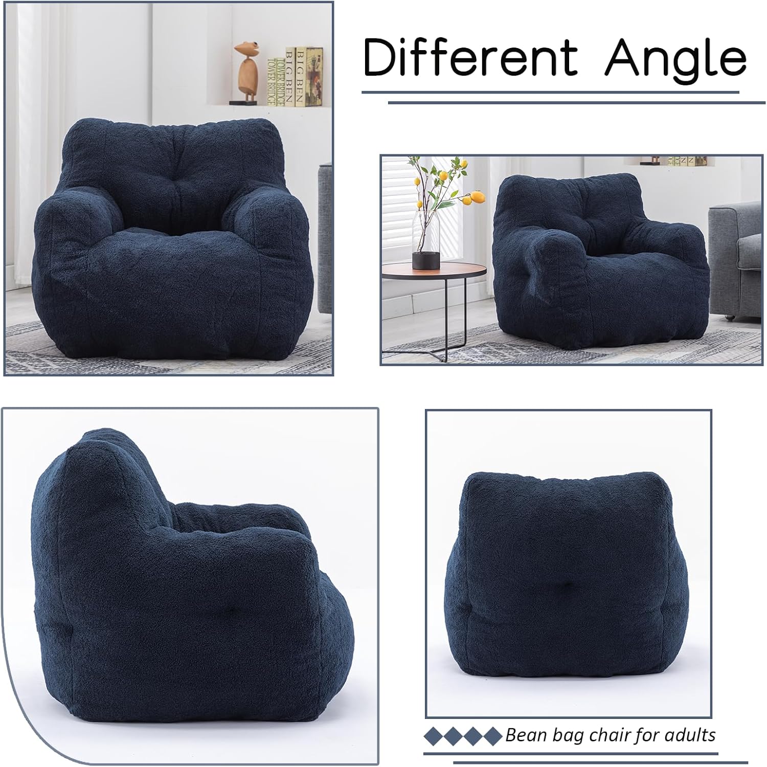 Hison Puf para adultos y niños, tela de peluche, sofá esponjoso y perezoso, relleno de esponja viscoelástica, sofá con reposabrazos para sala de