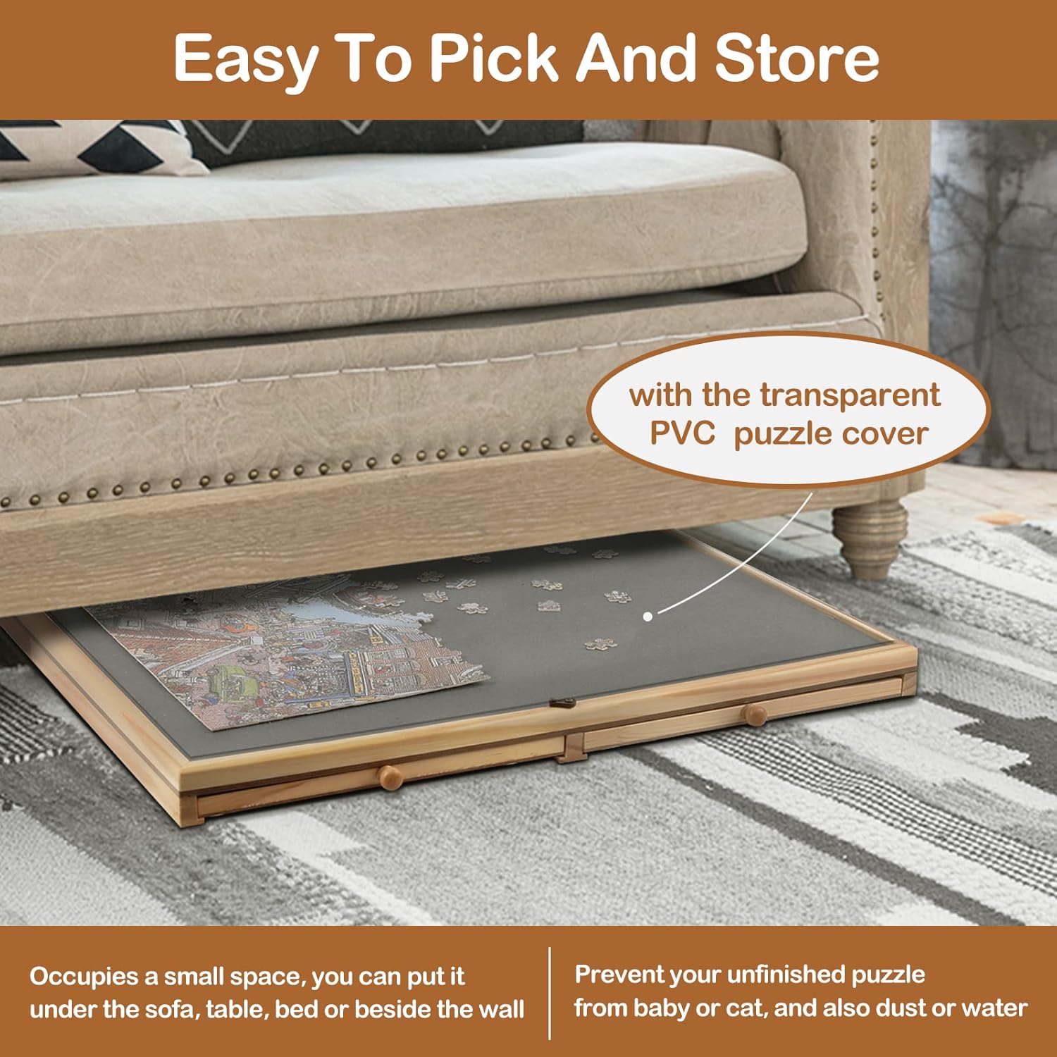 Mesa de rompecabezas para adultos, tablero de rompecabezas de madera de 1500 piezas con 4 cajones de 35 x 26 pulgadas, tablero de rompecabezas de