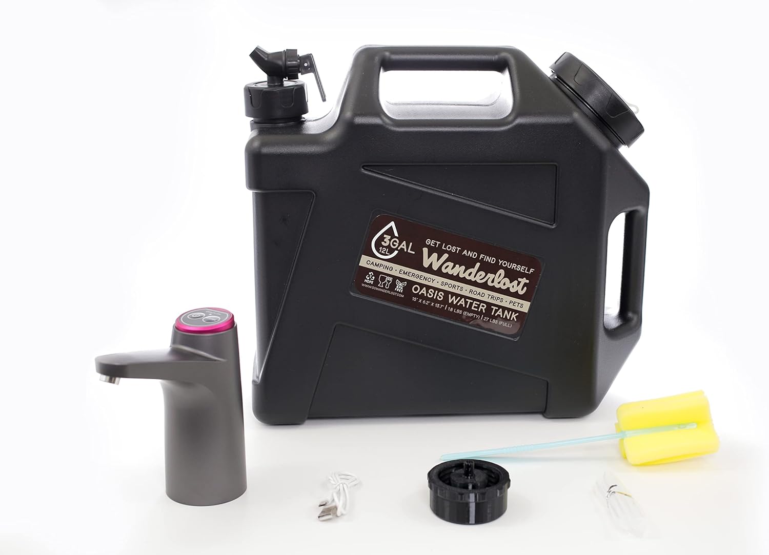 Tanque de agua portátil de 3 galones con grifo de bomba de agua recargable por USB, materiales de grado alimenticio, ideal para acampar,