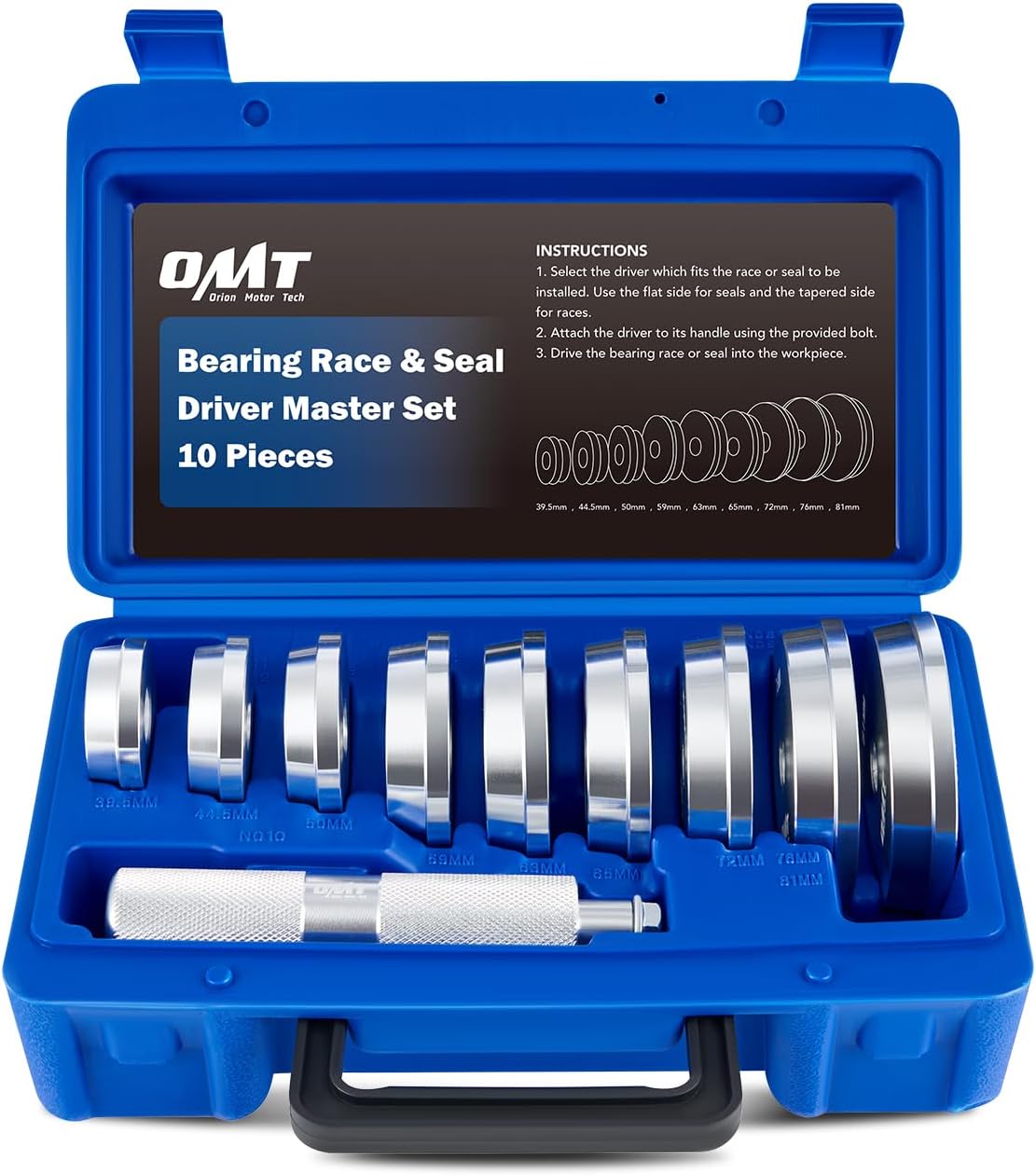 Orion Motor Tech Kit de prensa de rodamientos, juego de 10 unidades de conductores de carreras y sellos con destornillador de sello y 9 adaptadores