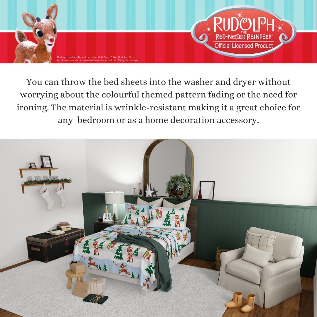 Franco Rudolph Holiday & Christmas Bedding – Juego de sábanas de franela 100% algodón súper suave, tamaño matrimonial, (producto oficial)