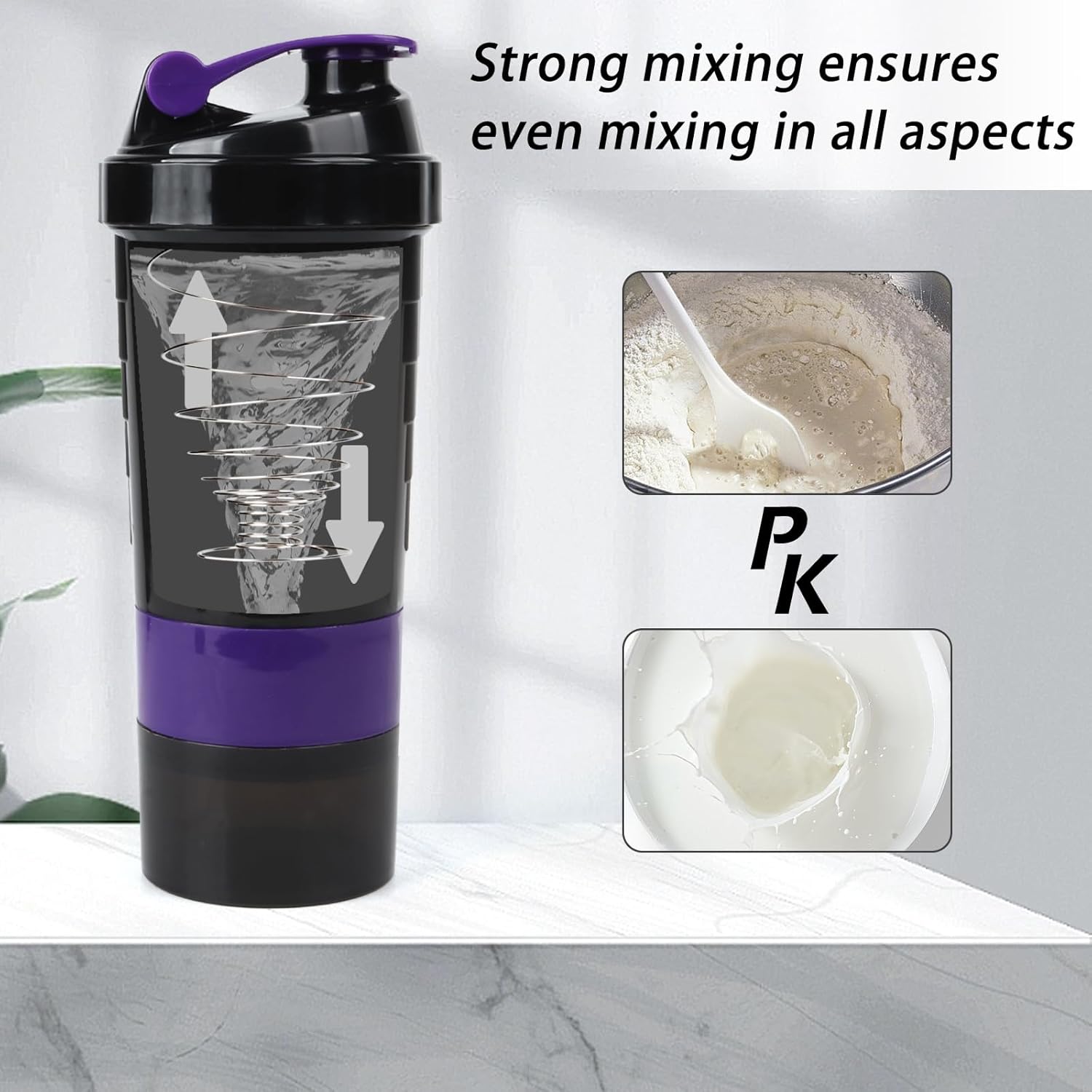XTKS Shaker Bottle – Vaso agitador de proteínas con compartimentos de almacenamiento – Botellas de entrenamiento a prueba de fugas con mezclador