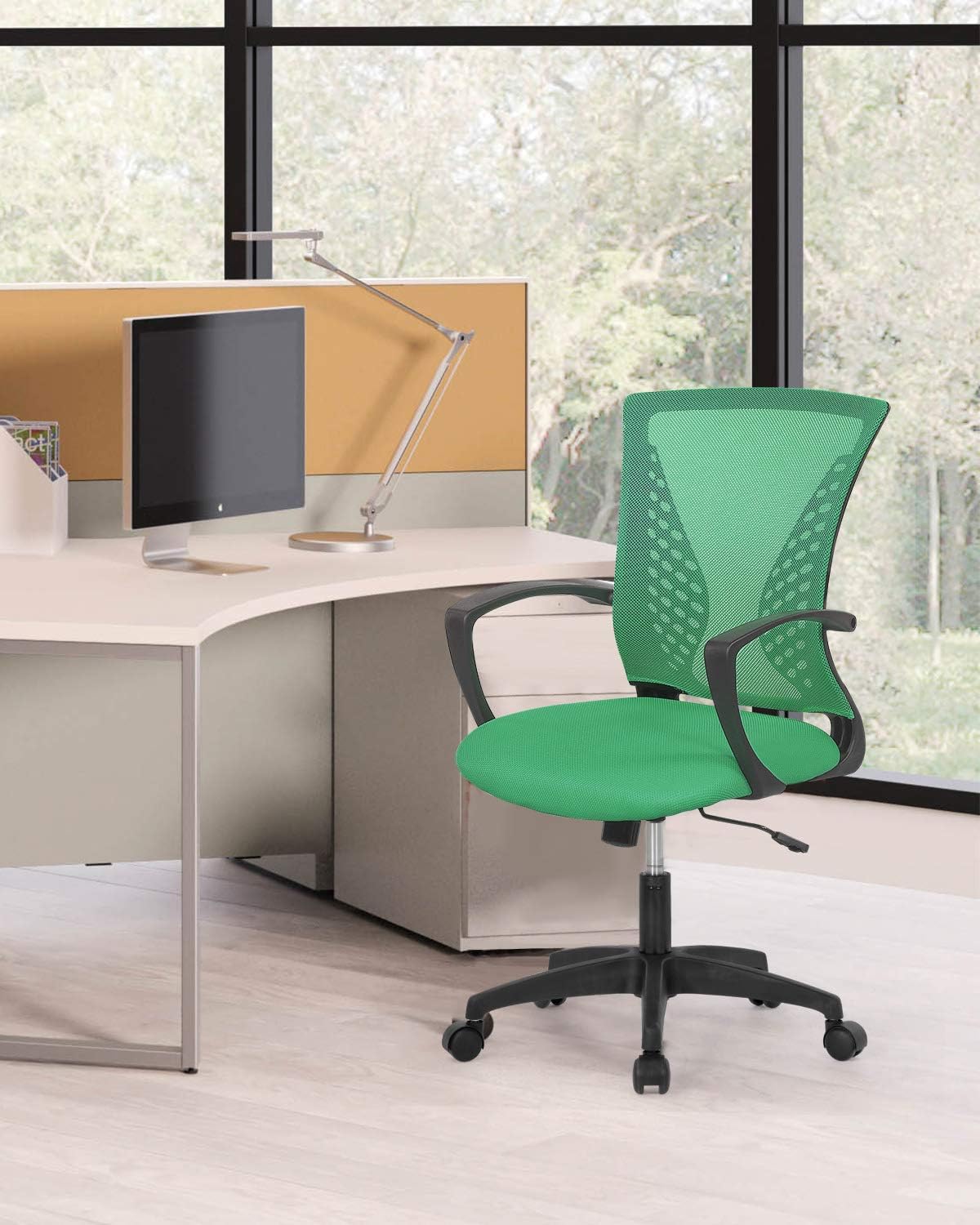 Silla de oficina en casa, respaldo medio, soporte lumbar giratorio de PC, ajustable, escritorio, computadora, ergonómica, cómoda, de malla, con