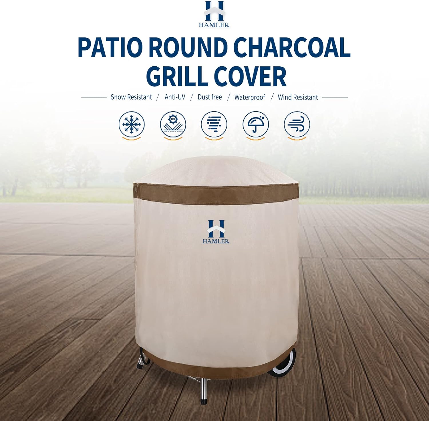 HAMLER Cubierta redonda para barbacoa, cubierta pequeña para ahumador de 28 pulgadas, resistente al agua, para exteriores, compatible con Weber,