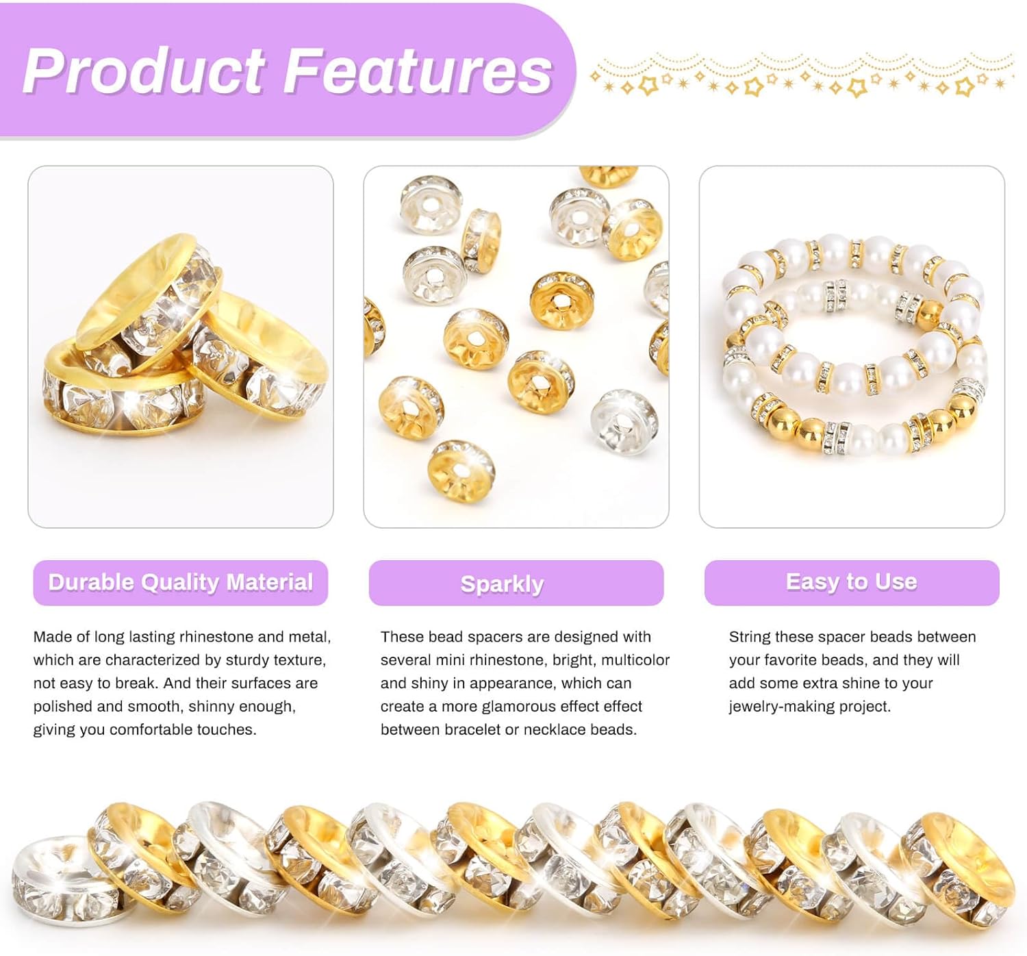 Rondelle – Cuentas espaciadoras para hacer joyas, 600 cuentas espaciadoras de diamantes de imitación para pulseras, cuentas focales para bolígrafos