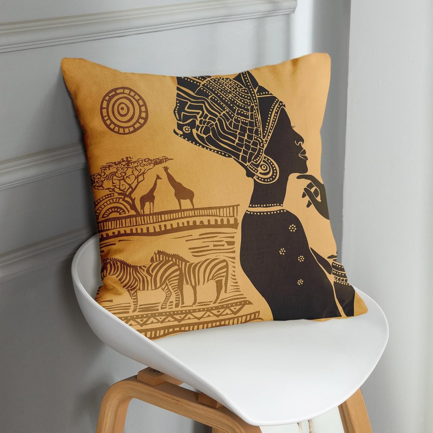 Juego de 4 fundas de almohada decorativas para decoración del hogar, diseño de animales tribales afroamericanos, 18 x 18 pulgadas, fundas de