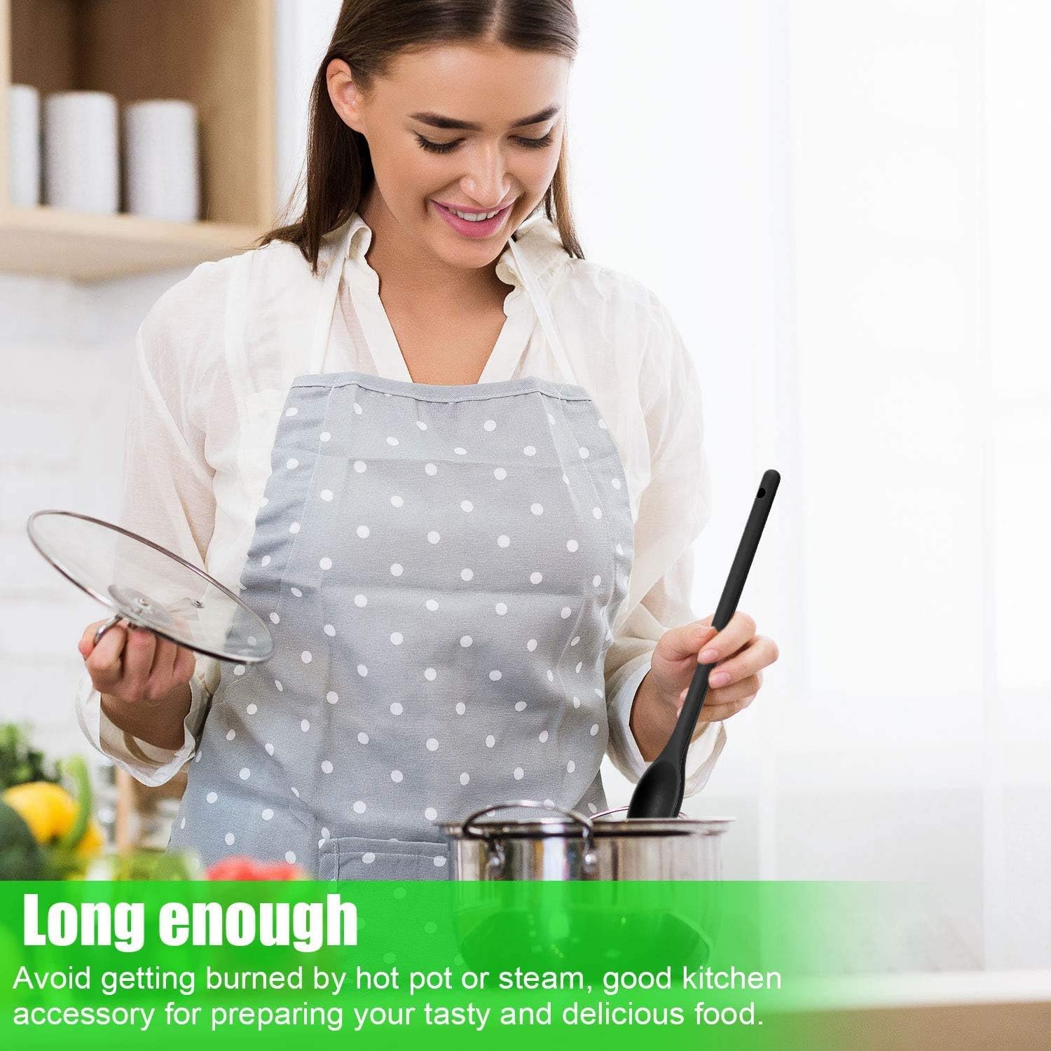 Juego de 3 cucharas para remover para cocinar, cucharas de silicona de mango largo de 12 pulgadas, cucharas de mezcla antiadherentes para cocinar,