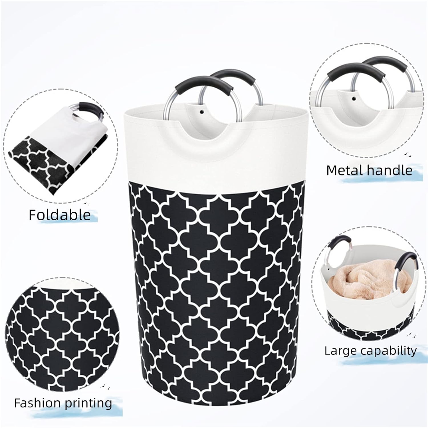 Cesta grande de lavandería de 82 litros, impermeable, plegable, con asas, para viajes, baño, universidad, dormitorio, almacenamiento de artículos
