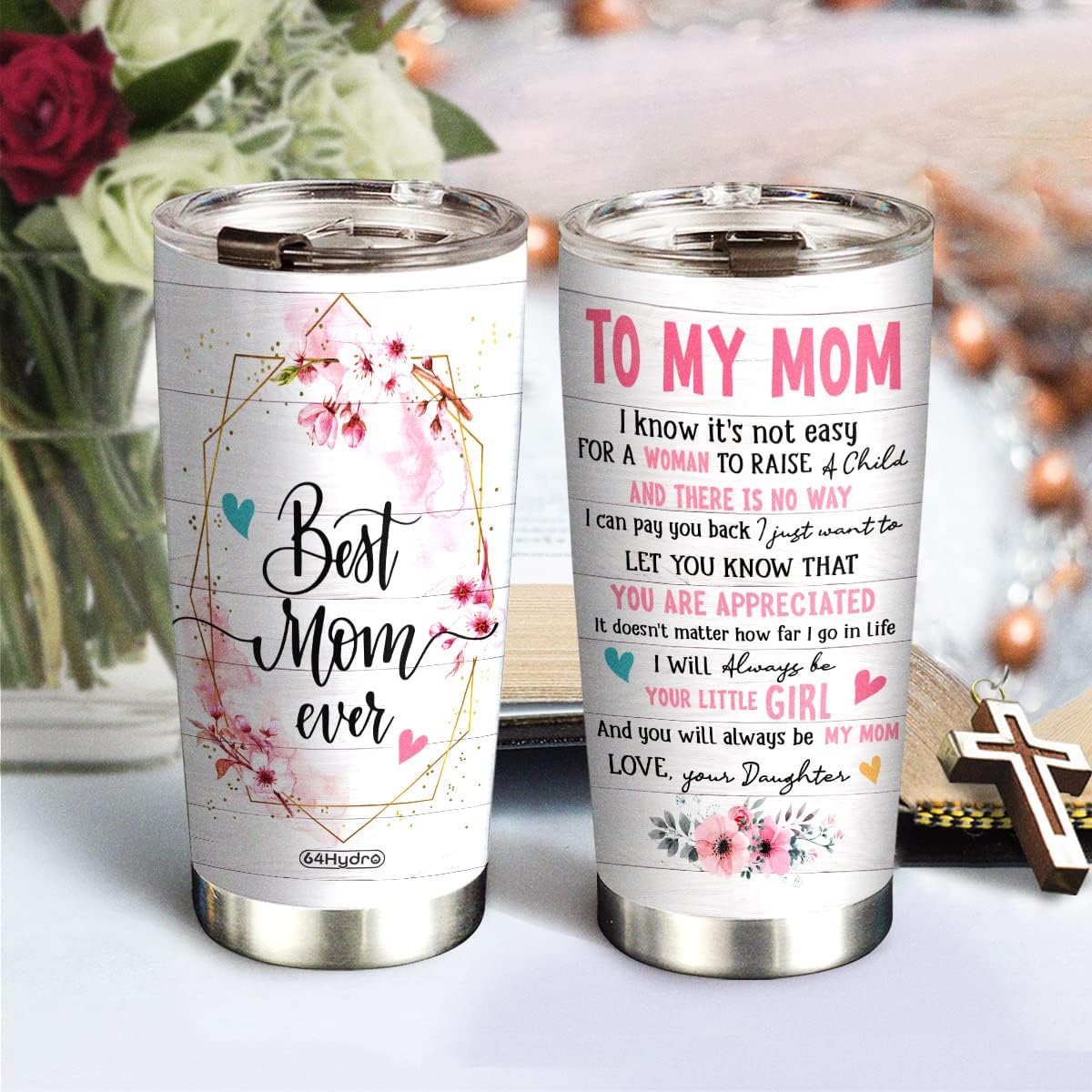 64HYDRO HALZ2911001Z – Vaso de regalo con tapa, doble pared al vacío con aislamiento térmico para mamá la mejor mamá, para mi mamá, para madre, de