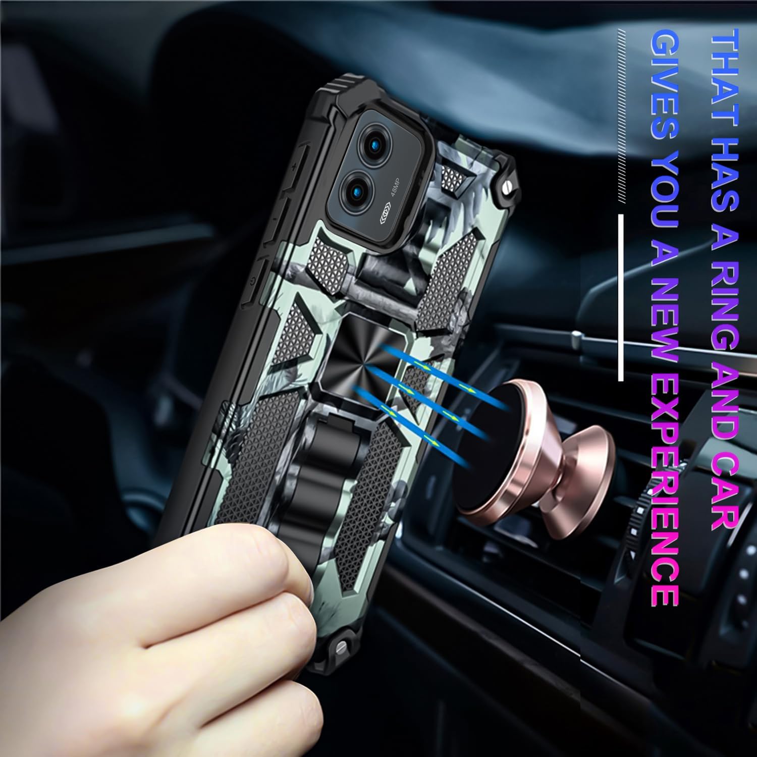 Funda para Motorola G 5G 2023, con 2 protectores de pantalla de vidrio templado, grado militar, soporte con soporte magnético para automóvil, funda