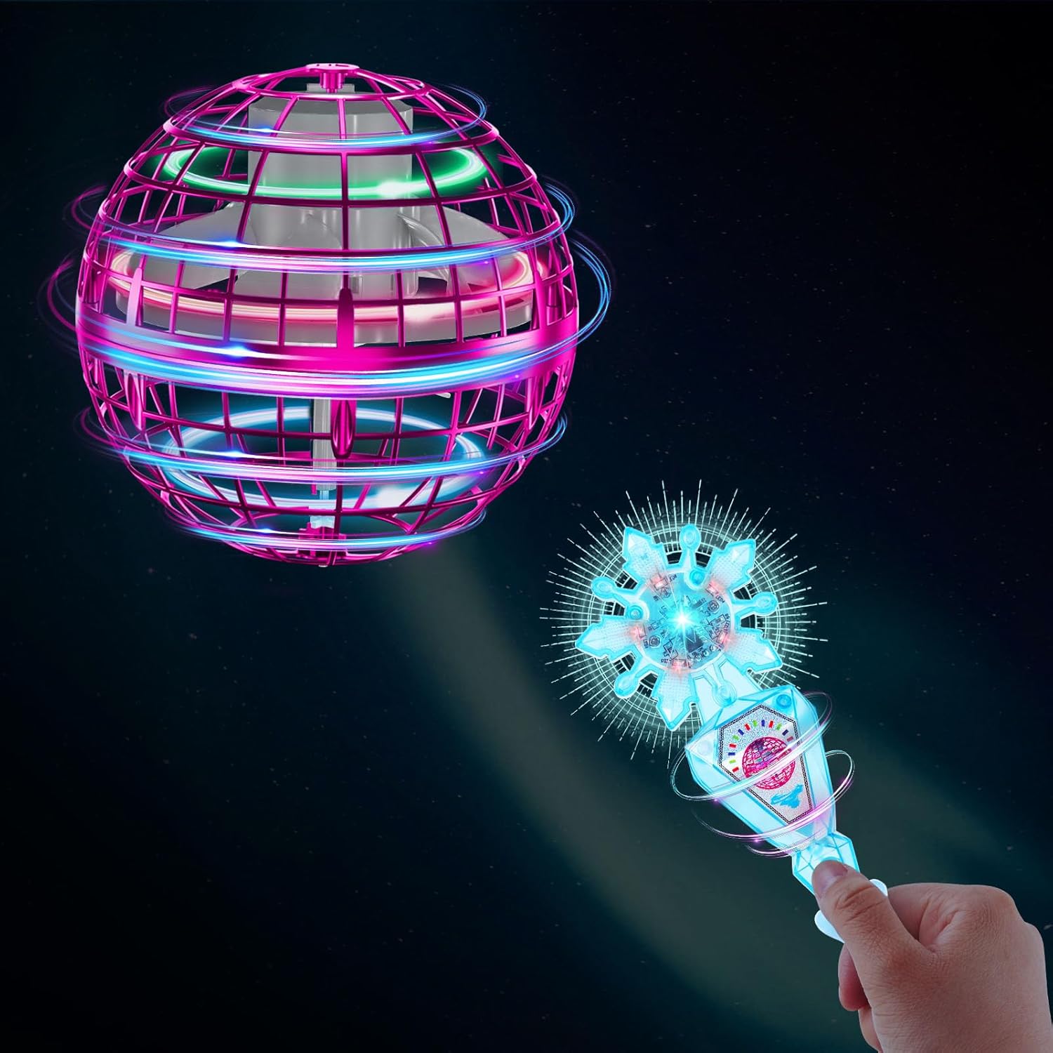 ETPlanet Paquete de 1 bola de orbe volador rosa con 1 varita mágica, mini dron controlado a mano, regalo de juguete de Navidad y cumpleaños, para