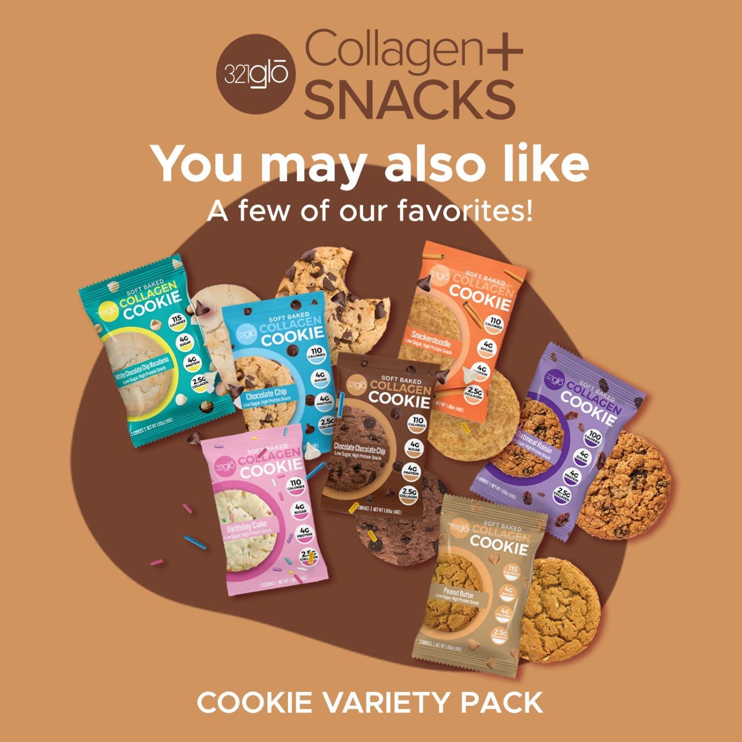 321glo – Galletas de colágeno  Galletas horneadas suaves, altas en proteínas, bajas en carbohidratos, bajas en azúcar, aperitivo keto para mujeres,