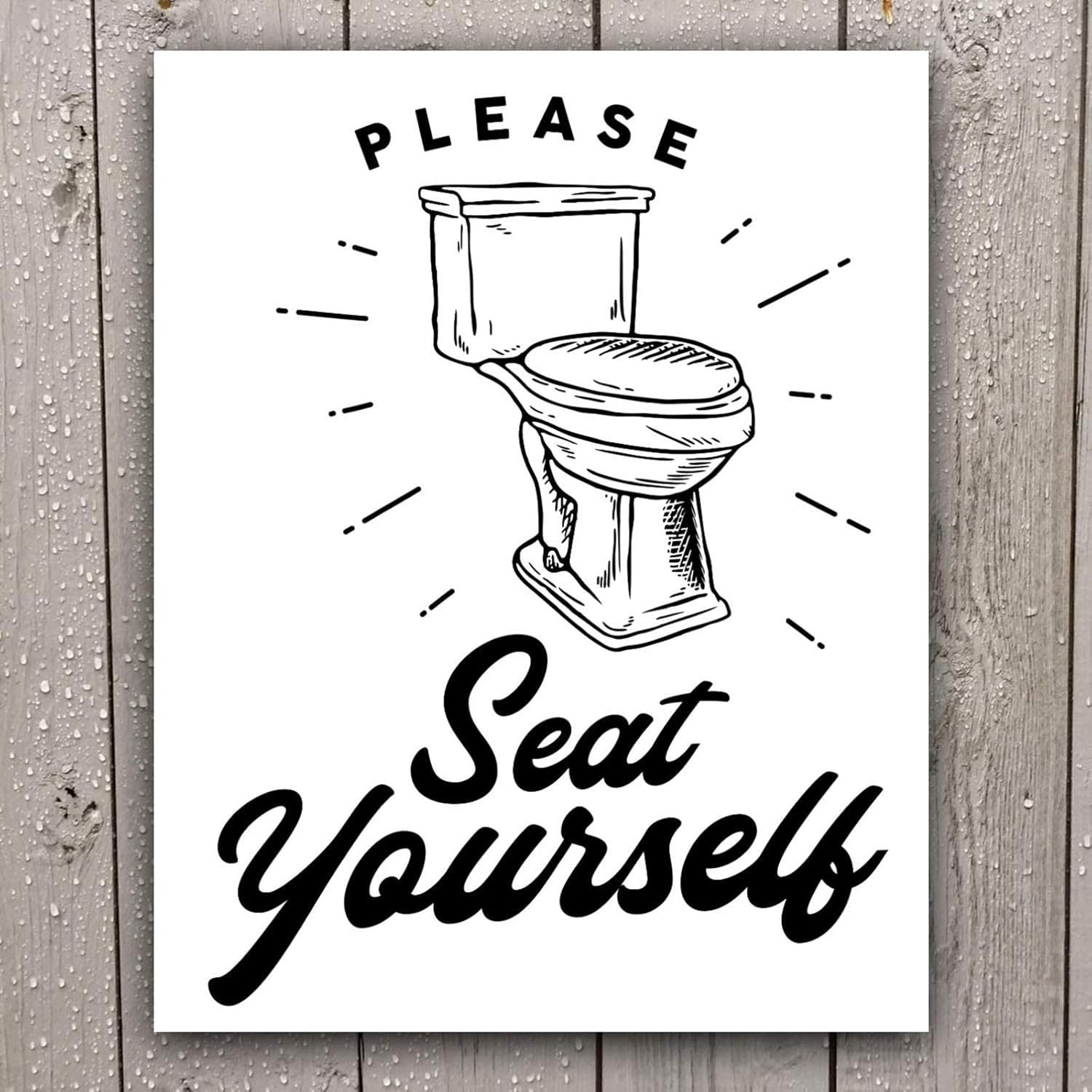 Divertidos carteles de baño (juego de 4 sin marco, 8 x 10 pulgadas), impresiones de decoración de pared de tipografía de baño, blanco y negro sin