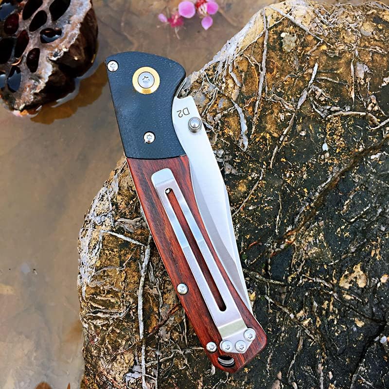 Watchman HD01 Cuchillo plegable de bolsillo de acero inoxidable D2 hoja mango de madera con clip Pesca Camping EDC Cuchillo