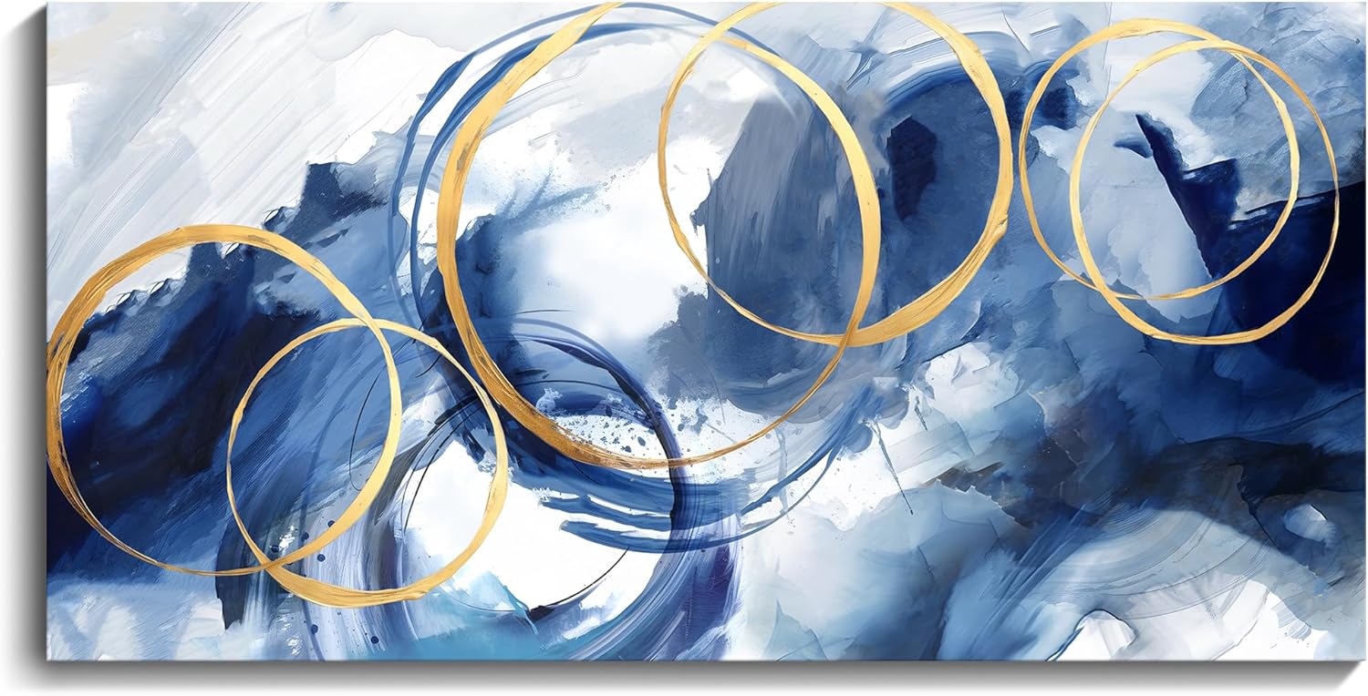 AJAZIKO Arte abstracto para pared, arte moderno azul, para decoración de pared, sala de estar, enorme lienzo de pared, cuadros de oficina, para