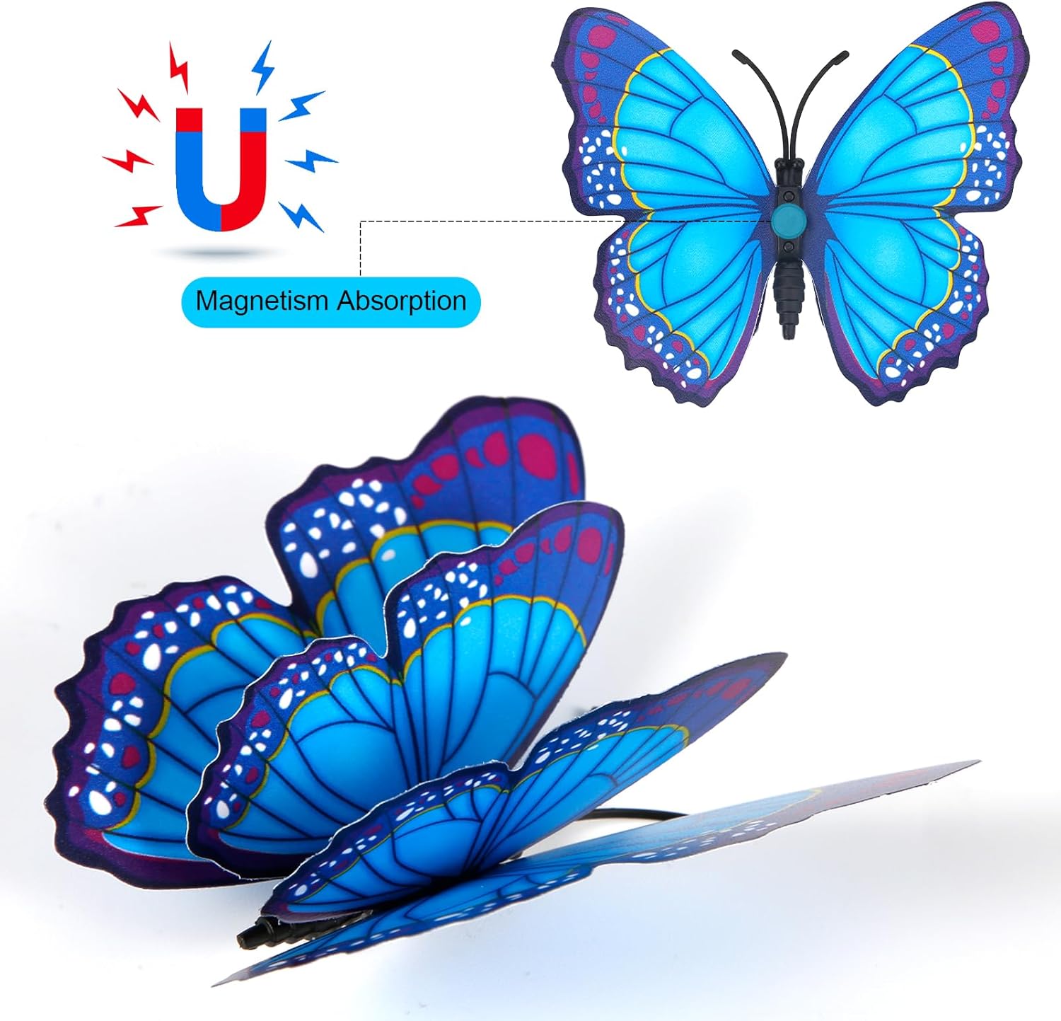 12 calcomanías de pared de mariposa, 3D 4 tamaños de doble cara para patio, imanes flexibles, adhesivos decorativos de mariposa para niños,