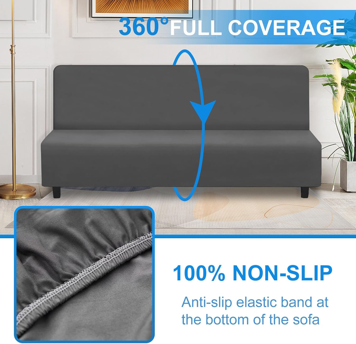HDCAXKJ Funda 100% impermeable para futón de tamaño matrimonial, lavable, elástica, sin brazos, funda de colchón para futón individual, protector de