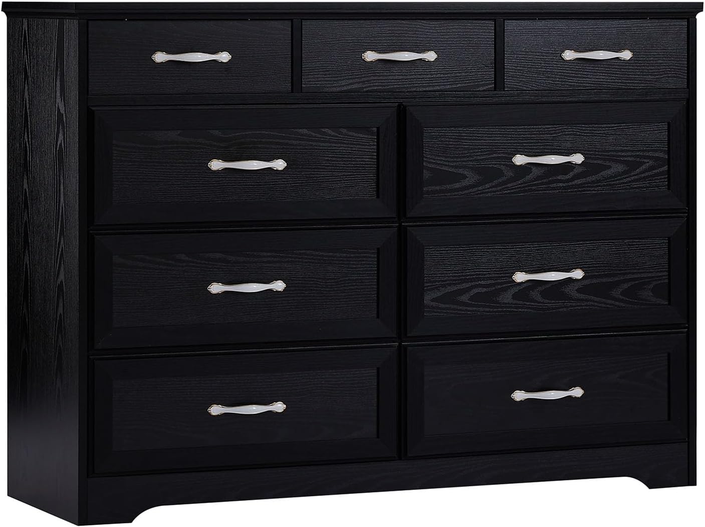 Cómoda negra, cómoda negra para dormitorio, cómoda de 9 cajones, cómoda doble larga moderna con asas antiguas