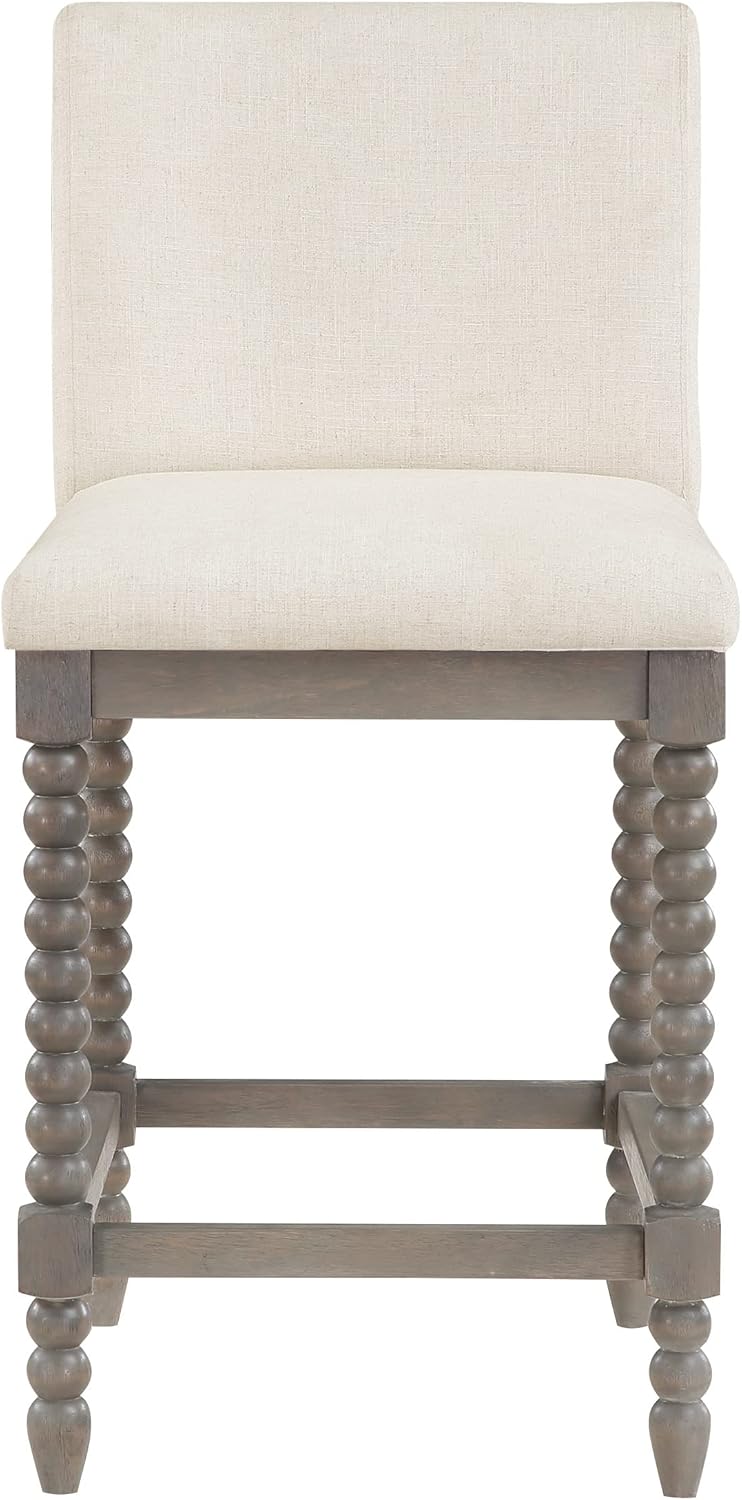 OSP Home Furnishings Abbott Spindle – Taburete de mostrador con asiento acolchado de resorte y base gris cepillado, tela de lino