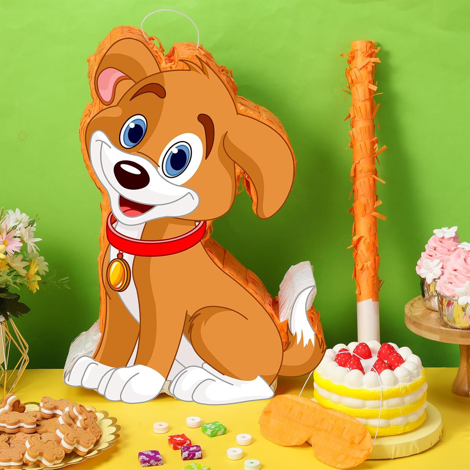Sotiff Juego de piñata de fiesta para cachorros, incluye piñata para fiesta de perro, palo, murciélago, máscara de ojos vendados, confeti para niñas