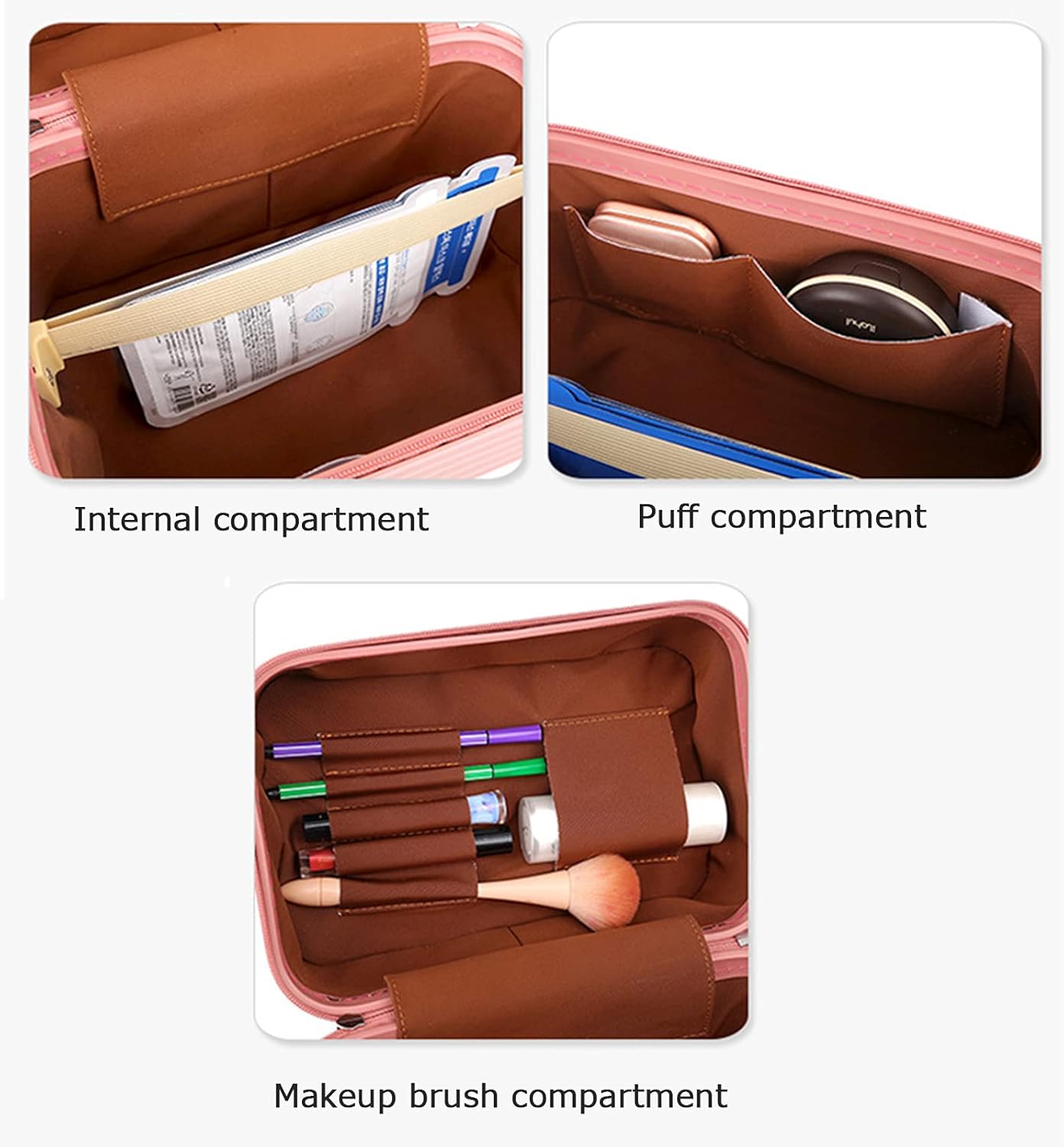 Estuche de cosméticos portátil de gran capacidad, caja de tren, bolsa de almacenamiento de cosméticos, bolsa de maquillaje con organizador de